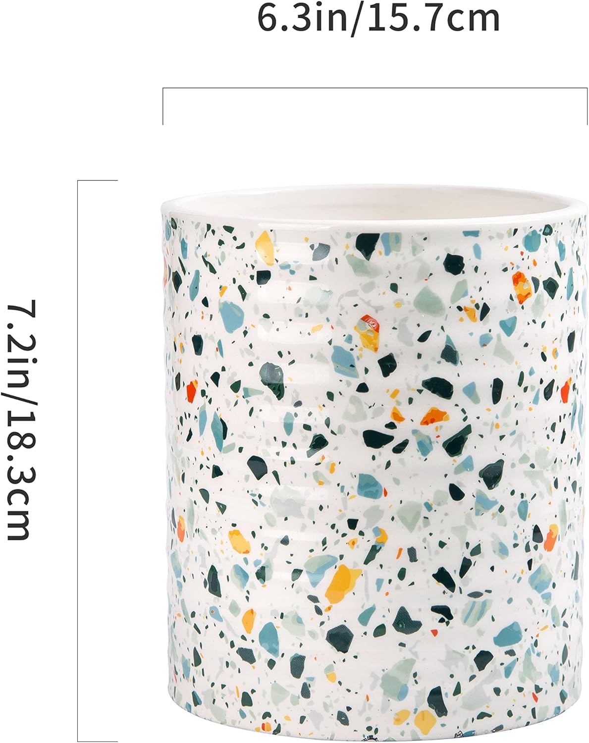 Kitchen Utensil Holder,7.2″Extra Large Stable Terrazzo Marble Pattern Ceramic Utensil Crock,Utensil Organizer for Countertop,Kitchen Decor,Utensil Holder for Housewarming,Wedding Gift Blue