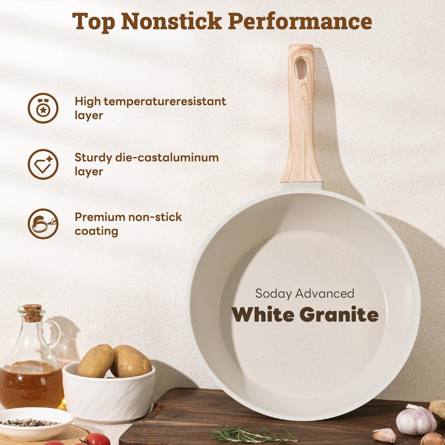 17 Pcs Pots and Pans Set Non stick，Cookware Sets White Granite Induction Cookware, Non-toxic Healthy Non Stick Kitchen Cooking Set with Frying Pans Set, Saucepans (PFAS, PFOA, PFOS Free) White