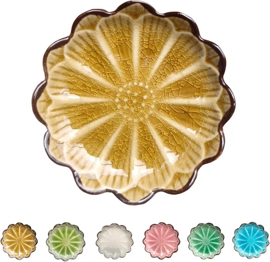 Ceramic Spoon Rest for Stove Top, Flower Cute Spoon Rest for Kitchen Counter, Cooking Spoon Holder for Kitchen Counter, Utensil Rest Spatula Rest Ladle Holder Tong Rest, 1 PC (Ice Cracks, Fall yellow)