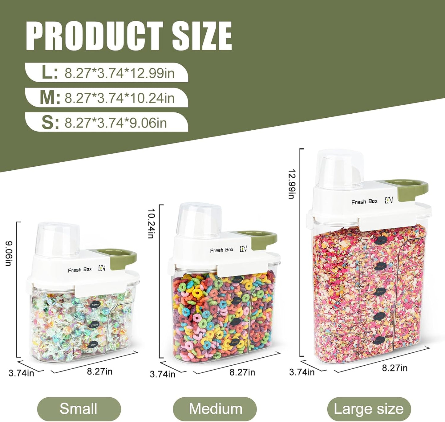 Cereal Storage Container 1Pack,85oz/2.5L Airtight Food Storage Containers With Lids,Organizers Storage With Measuring Cup for Beans,Sugar,Rice,Nuts,Snacks,Pet Food,Candy (Green, 1Pack Large Size)
