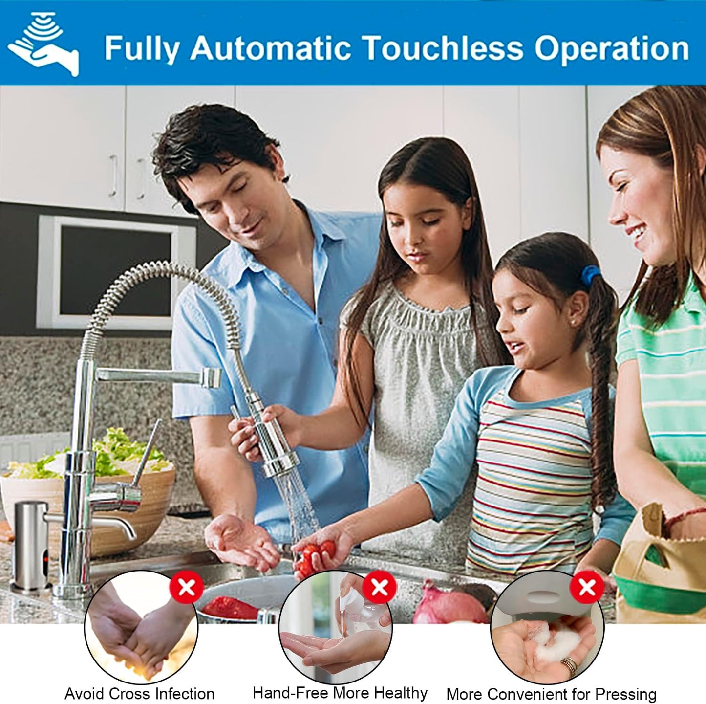 Touchless Automatic Soap Dispenser for Kitchen Bathroom Sink Built in Brushed Nickel Liquid Commercial Electric Soap Dispenser with Bottle and Pump Brushed Nickel