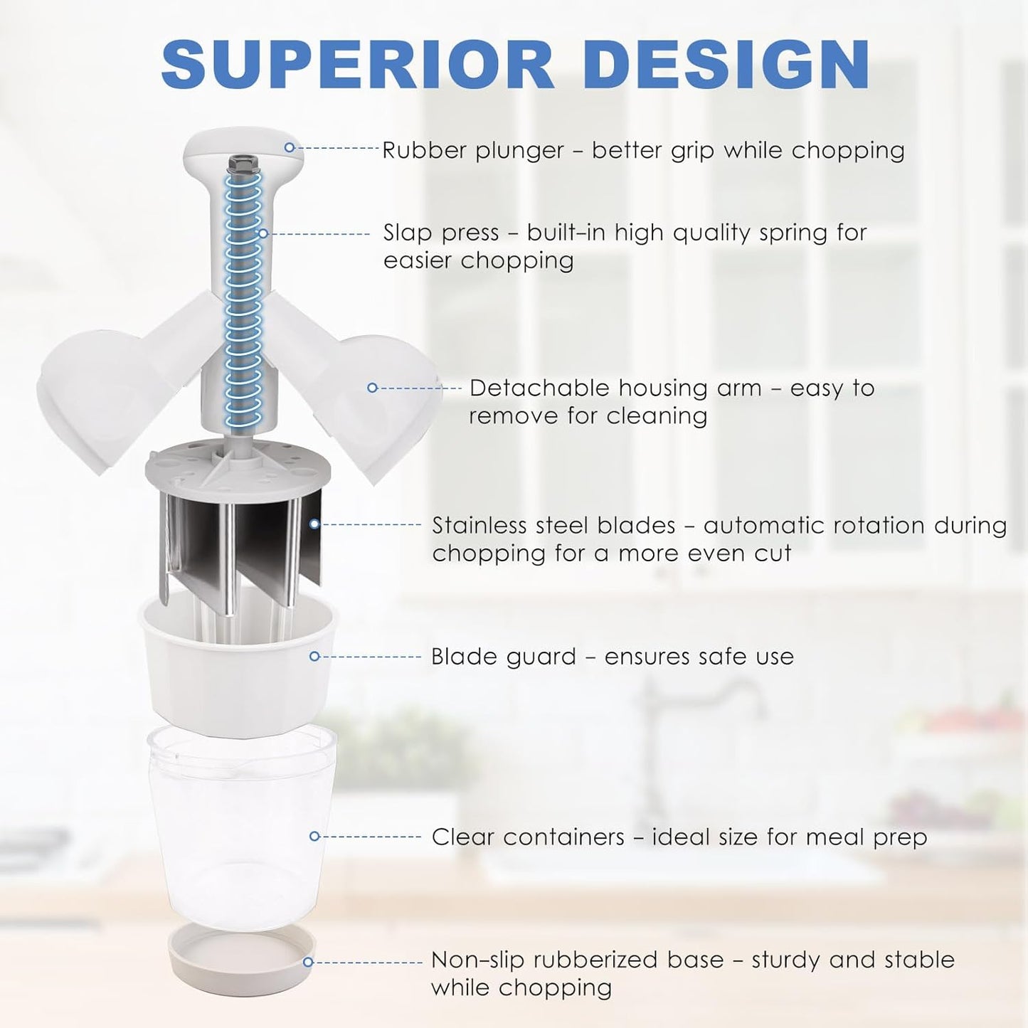 Vegetable Chopper, Food Chopper Manual Hand, Onion, Salad, Garlic, Nut & Veggie Cutter, Dishwasher Safe, White
