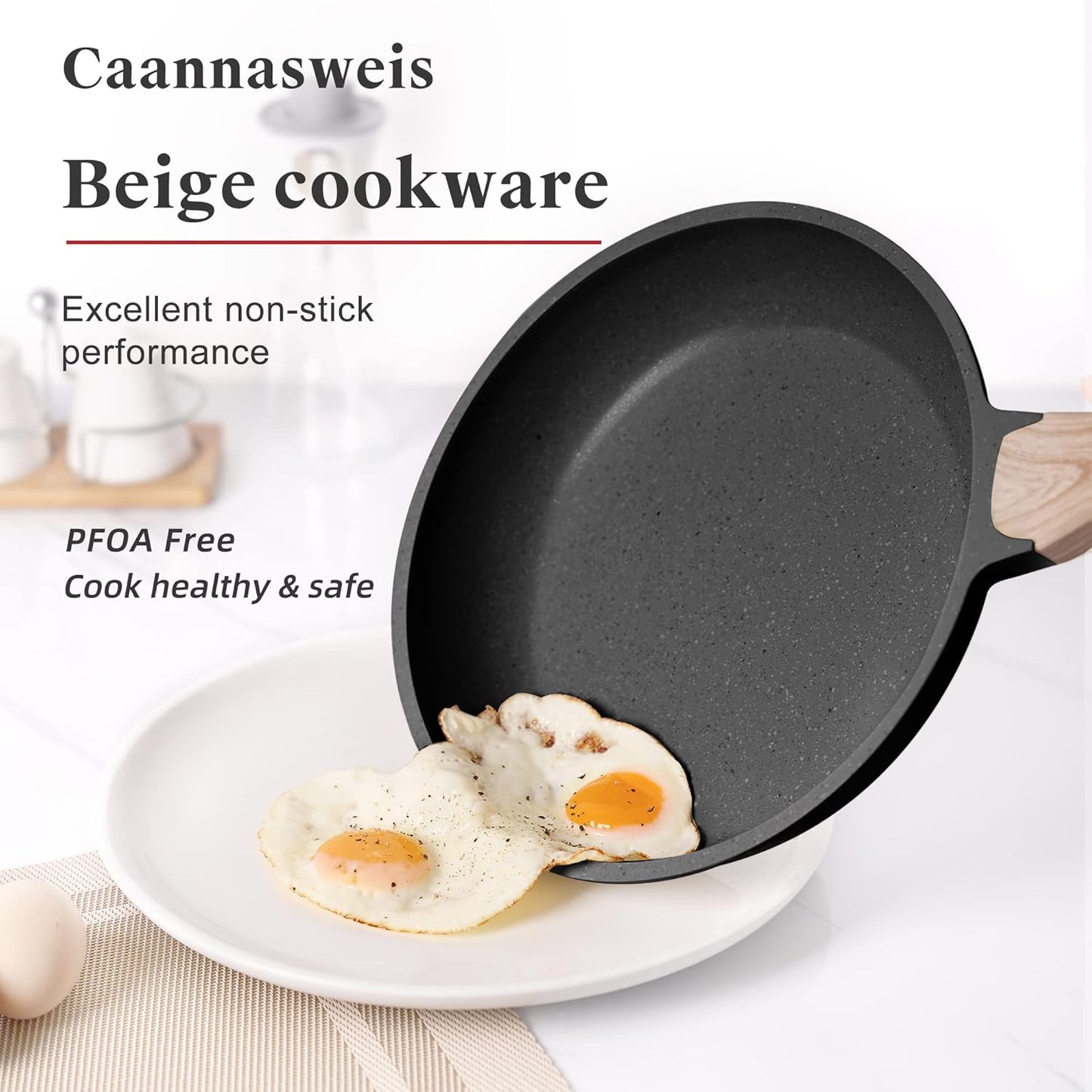 Caannasweis Granite Pots and Pans, Nonstick Cookware Set (Classic Black, 20 Piece Grill Griddle Set)