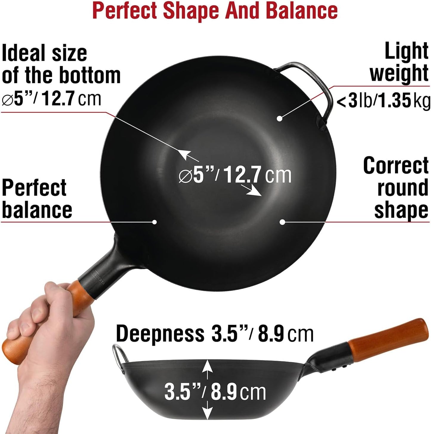 YOSUKATA 11.8" Carbon Steel Wok Pan – Pre-Seasoned Flat Bottom Pow Wok for Stir Fry, BBQ, Grill & Camping – Traditional Japanese Chinese Cookware – Compatible with Induction, Electric, Gas, Open Fire