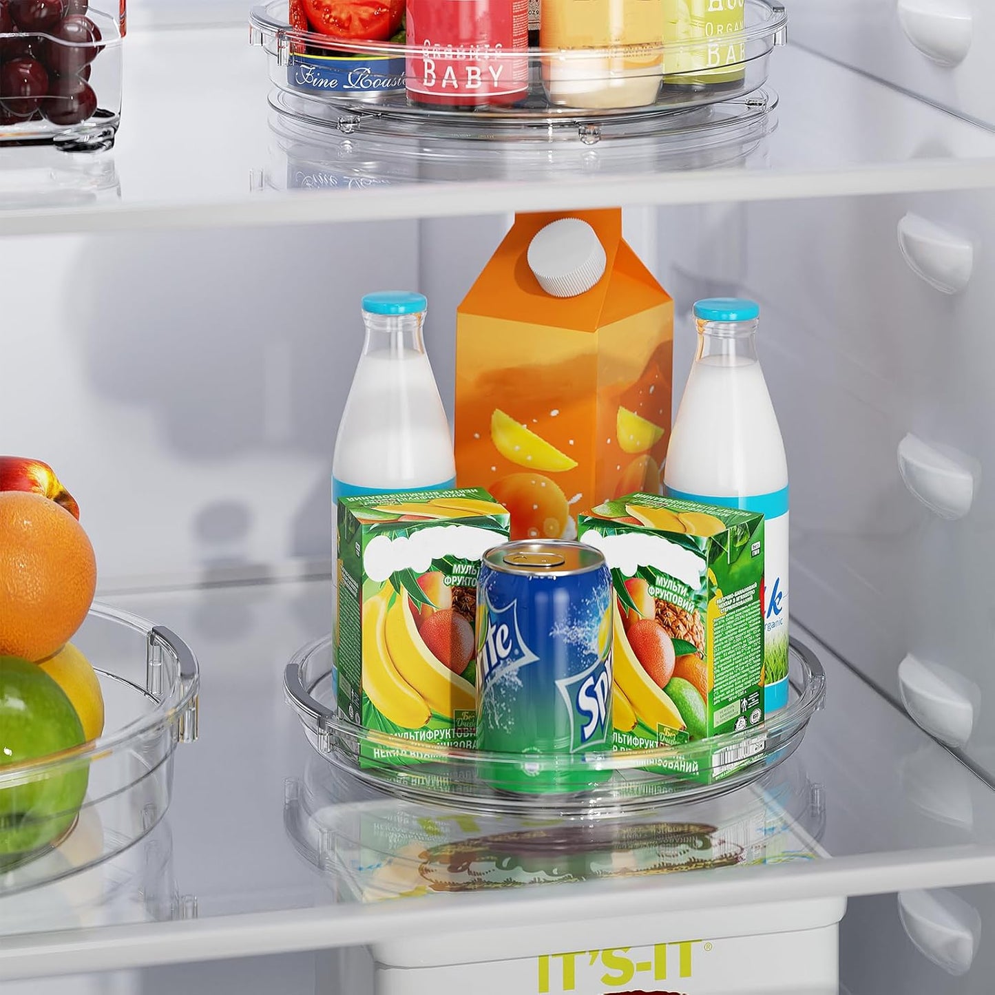 LAMU 4 Pack 9.25in Lazy Susan Organizer, Clear Lazy Susan Turntable for Cabinet, Refrigerator, Table Top, Kitchen, Bathroom, Pantry Organizers and Storage