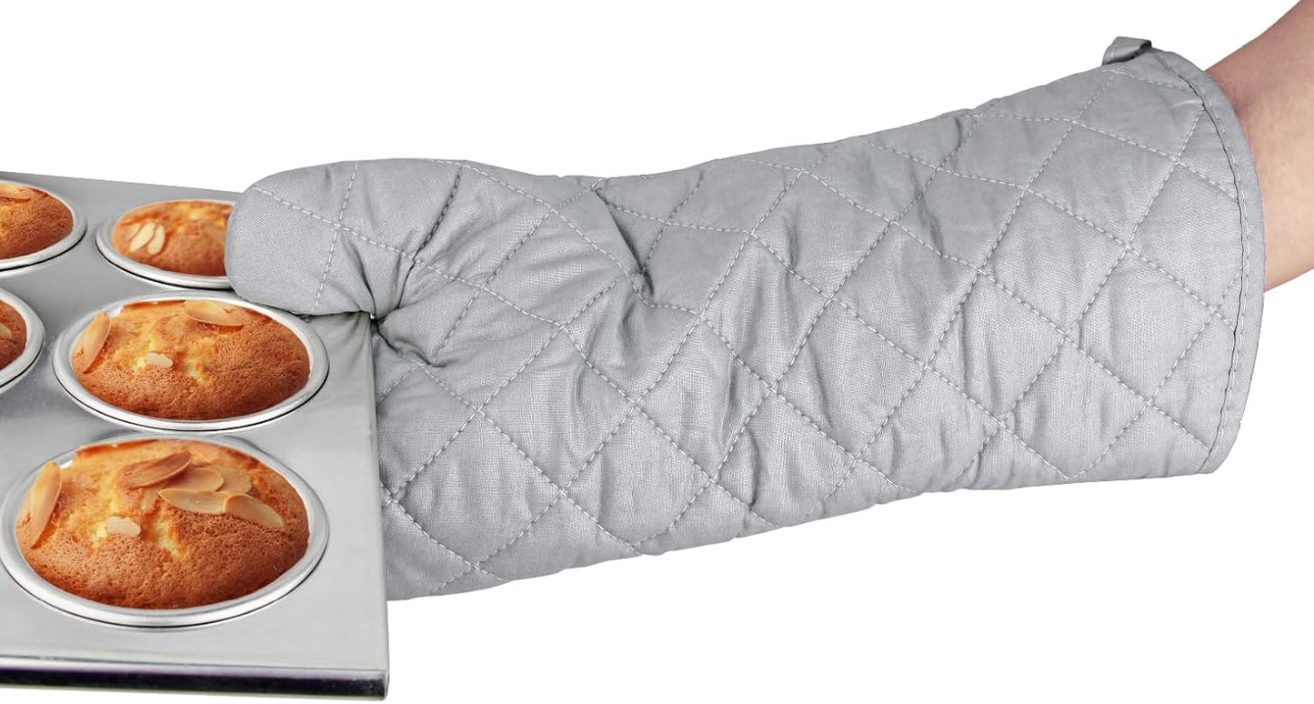 17 Inch Extra Long Heat Resistant Oven Gloves New Cotton Oven Mitts Kitchen Gloves High Temperature Cooking Tool BBQ Gloves (17" Silver)