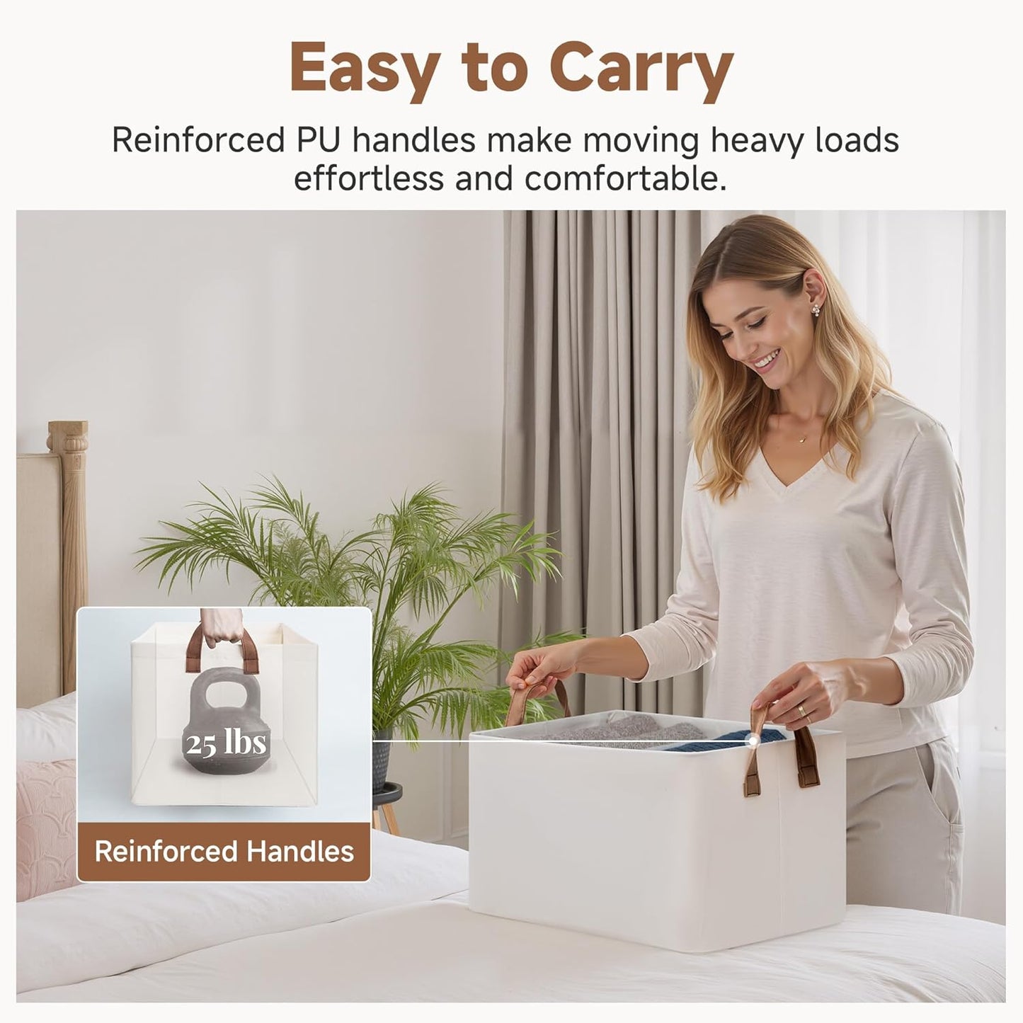 StorageWorks Storage Bins, Fabric Storage Bins for Shelves, Storage Baskets with Metal Frame, Closet Baskets and Bins with Handles, Natural Color, 2-Pack