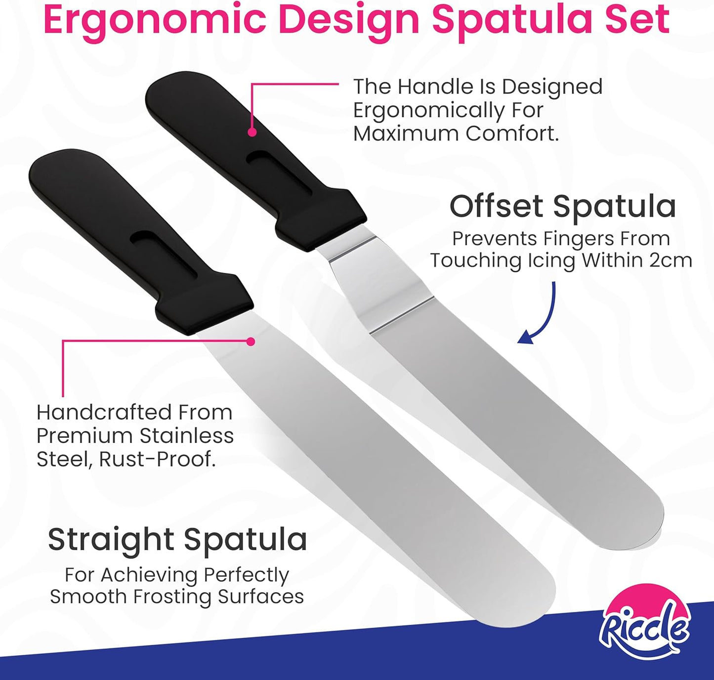 Riccle 94 pcs Cake Decorating Kit with Cake Turntable - Includes 50pcs 12 Inch Disposable + 2 Reusable Piping Bags and Tips Set, 24 Icing Piping Tips, 2 Spatulas, 3 Icing Comb Scraper, 6 Cake Liners