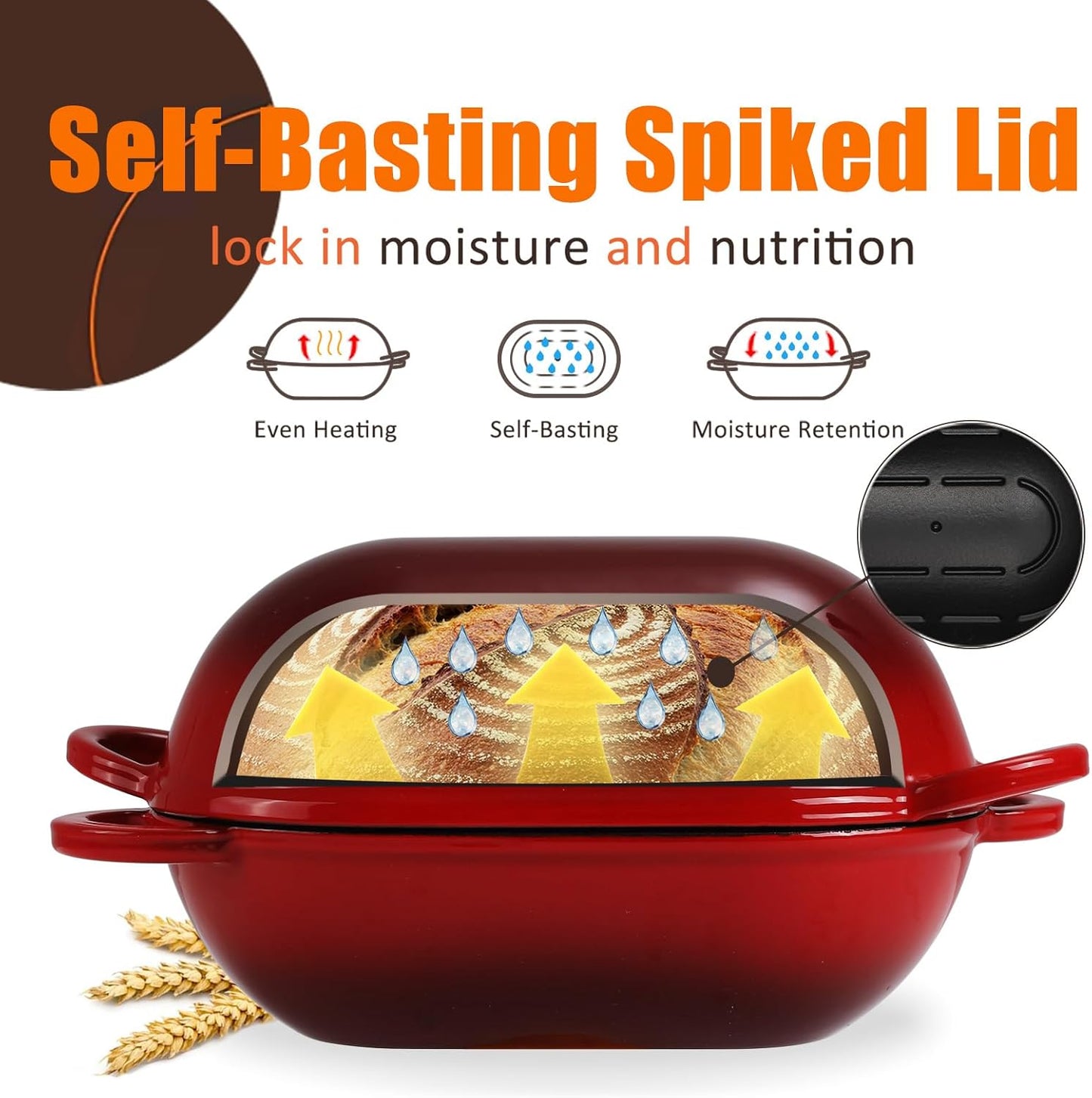 Enameled Cast Iron Bread Oven, 5QT Loaf Cast Iron Bread Pan with Lid, Oval Dutch Oven for Homemade Bread Baking (Gradient Red)