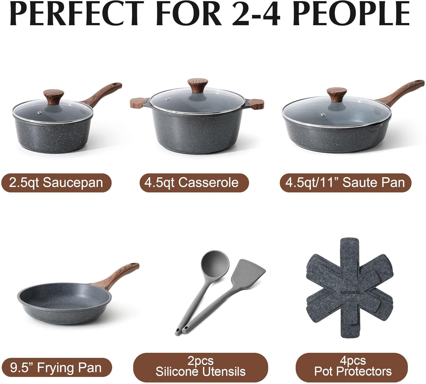SENSARTE Nonstick Cookware Set 13-Piece, Non Stick Pots and Pans Set with Swiss Granite Coating, Healthy Kitchen Cooking Set, Stay-Cool Handles, PFOA Free