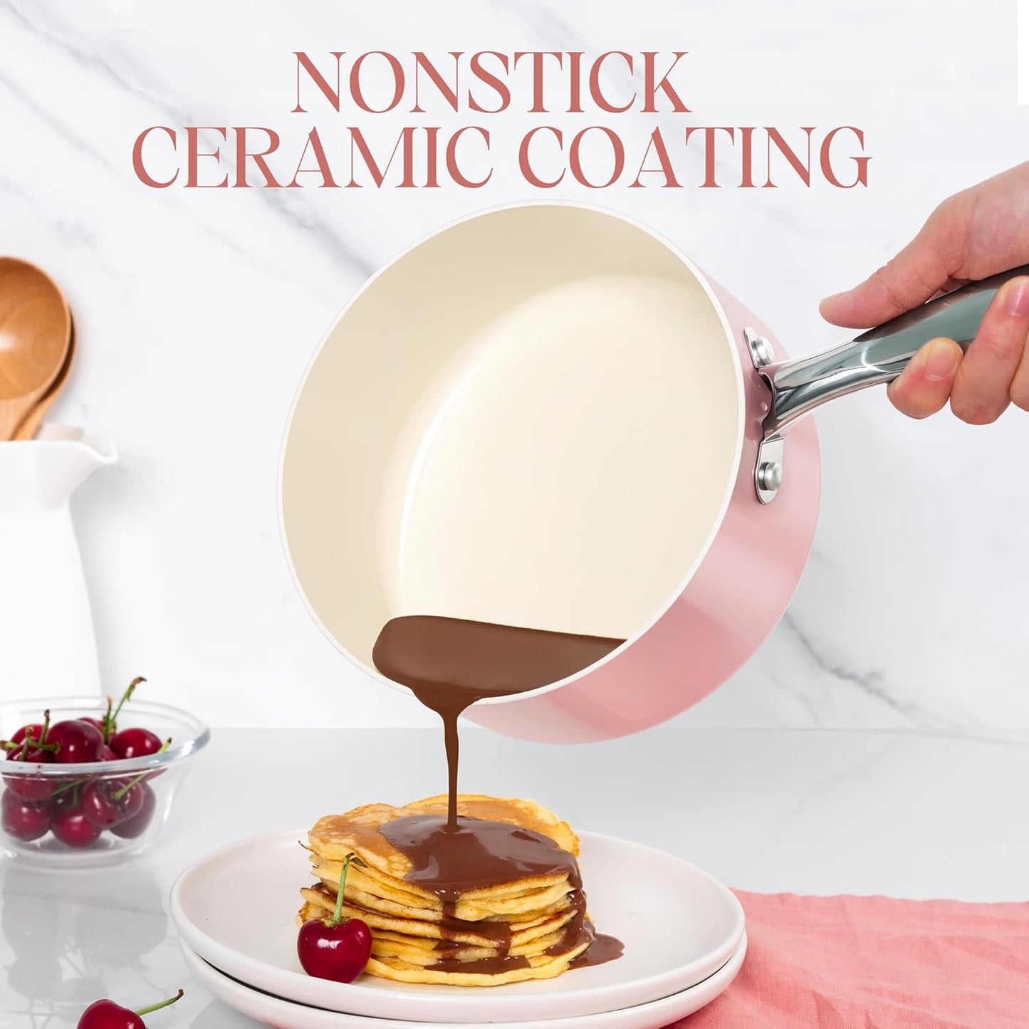 MICHELANGELO 3 Quart Saucepan with Lid - Non Toxic Sauce Pan with Nonstick Ceramic Coating, Scratch-Resistant, Induction Saucepan Suitable for All Stovetops, Pink