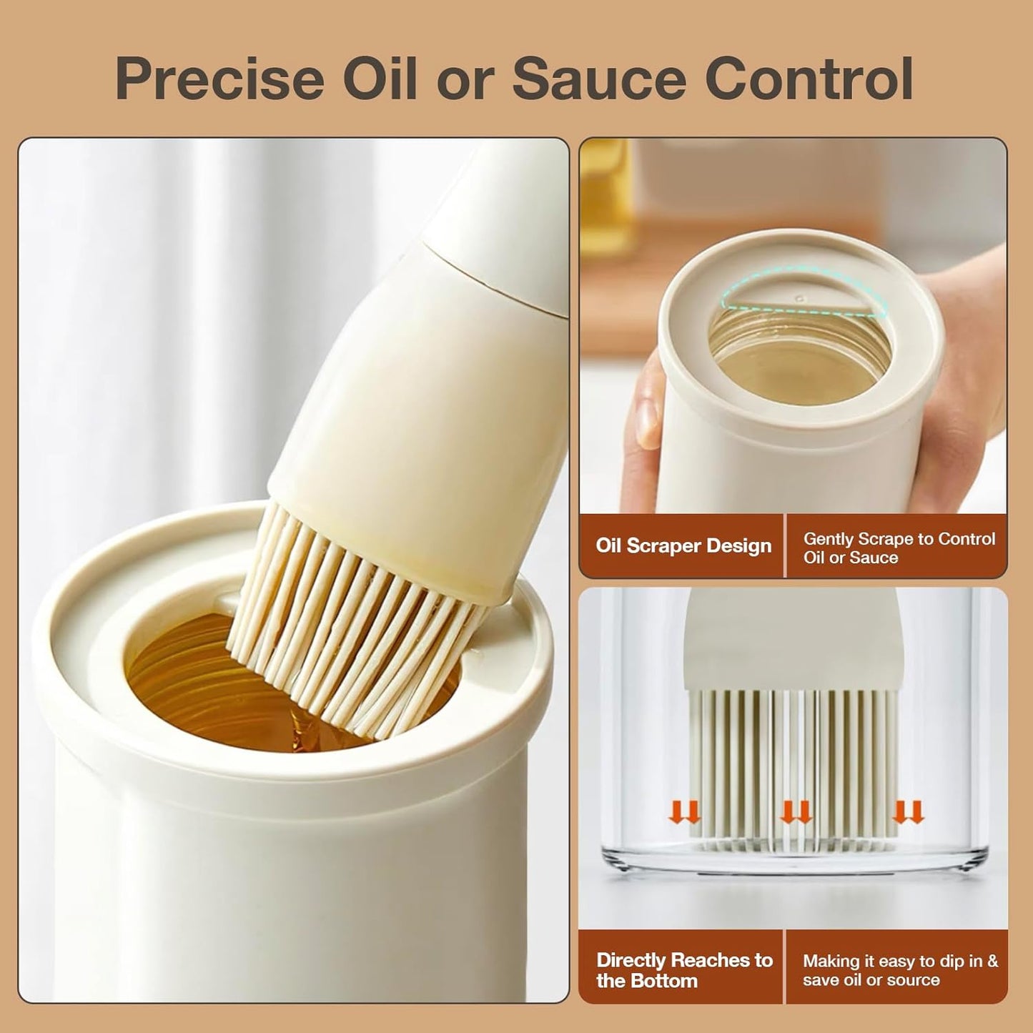 YARRAMATE 300ml /10oz Oil Dispenser with Brush - Glass Oil Bottle for Kitchen with Silicone Heat Resistant Basting Brush - Cooking Brush for Vinegar Sauce BBQ Grill Frying - Creamy White