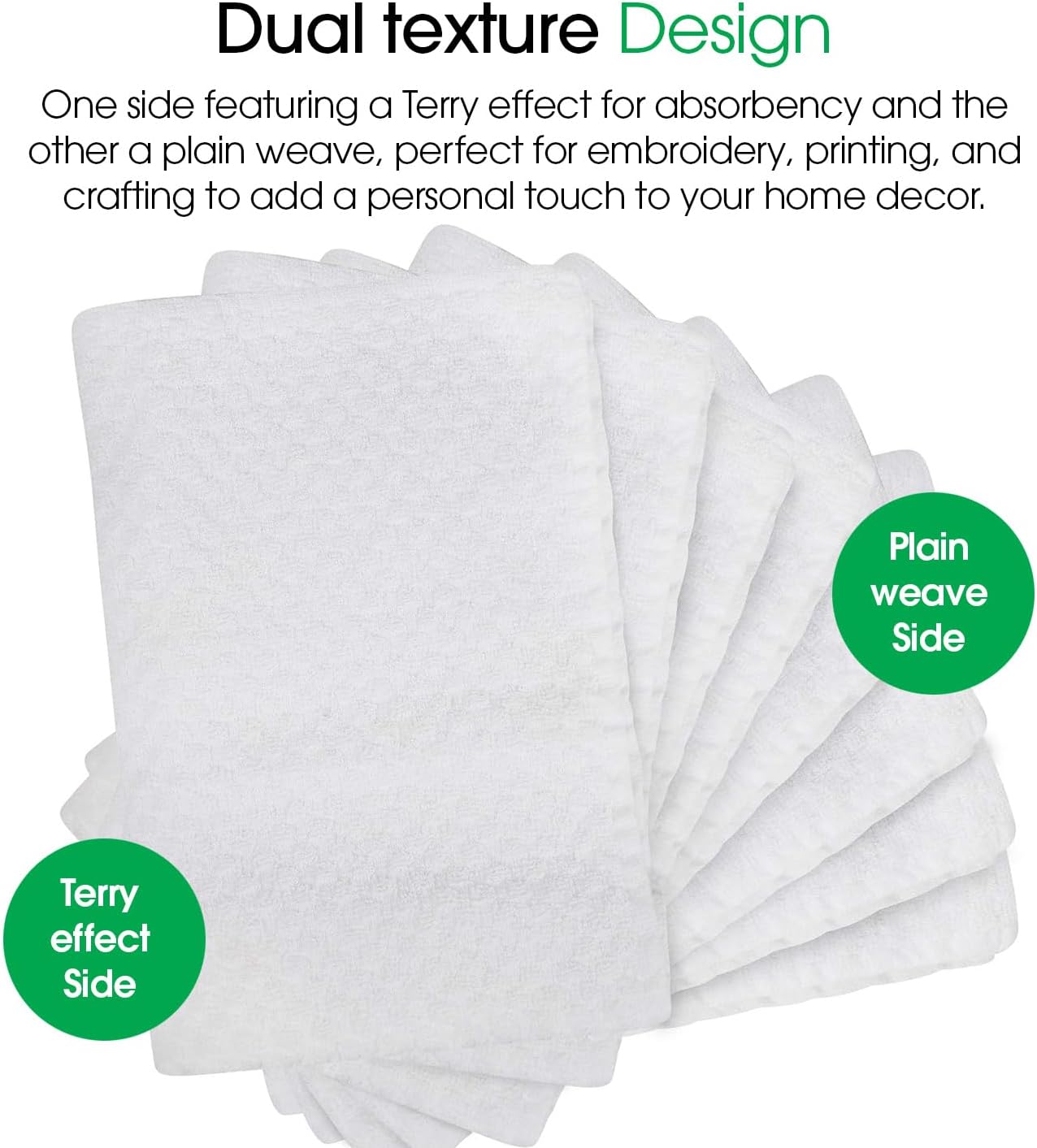 DG Collections White Kitchen Towels - 100% Cotton Terry Tea Towels for Cleaning, Drying, and Highly Absorbent Kitchen Dish Cloth for Bar Cleaning - 8 Pack - 15 x 25 Inches
