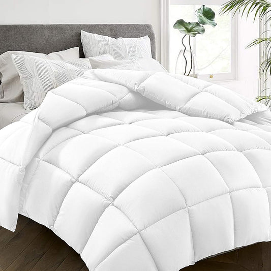 HYLEORY All-Season King Size Bed Comforter - Cooling Goose Down Alternative Quilted Duvet Insert with Corner Tabs - Winter Warm - Machine Washable - White