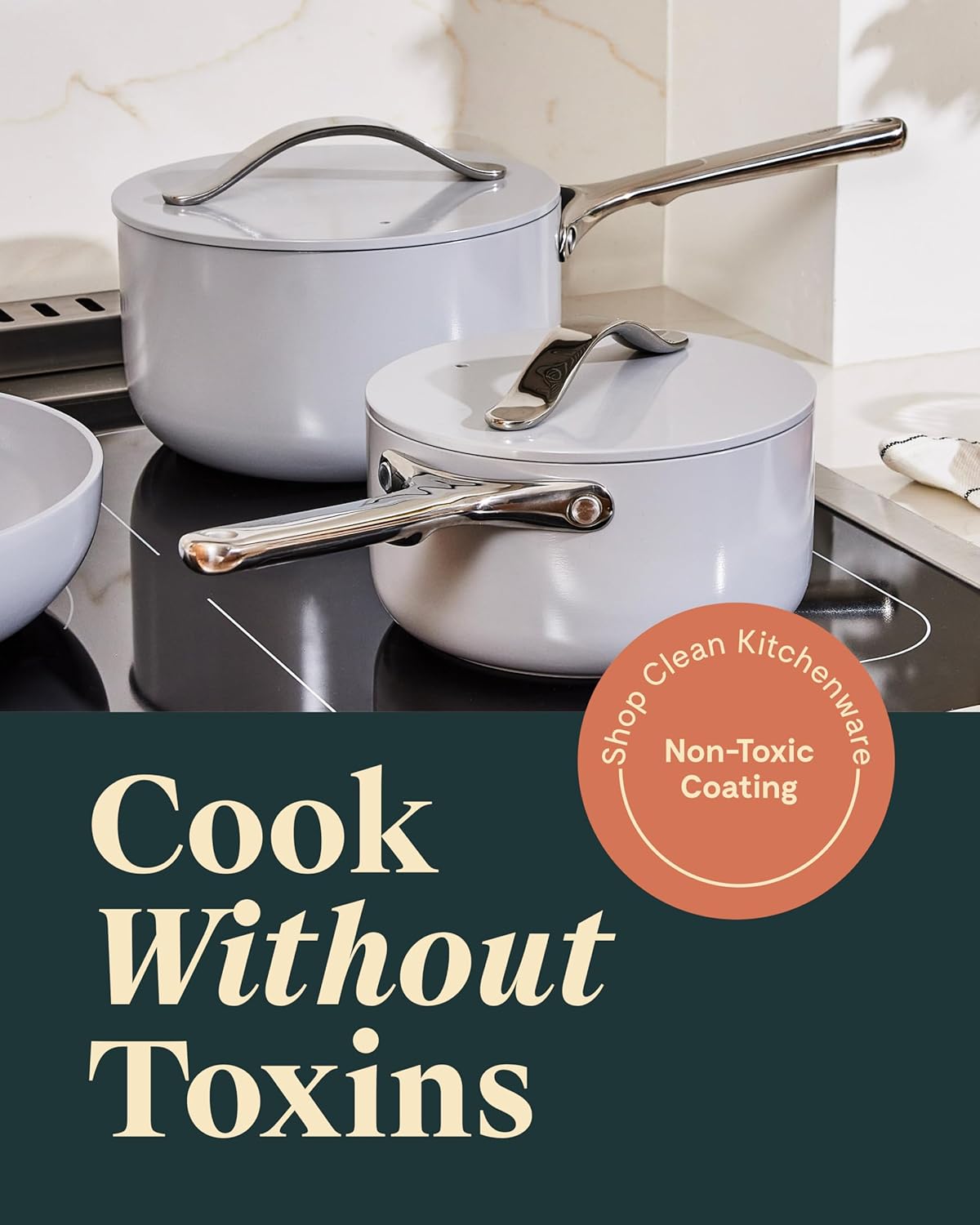 Caraway Nonstick Ceramic Sauce Pans with Lids (3 qt & 1.75 qt) - Non Toxic, PTFE & PFOA Free - Oven Safe & Compatible with All Stovetops (Gas, Electric & Induction) - Navy