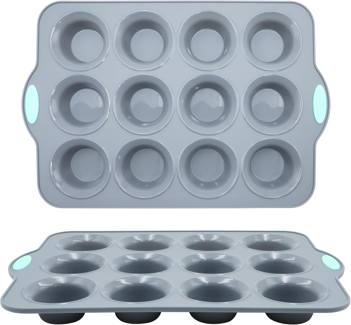 To encounter 2Pack Silicone Muffin Pan with Metal Frame, 12 Cup Regular Size Cupcake Pan, Non-Stick Baking Tray, Food Grade Baking Molds for Oven, Dishwasher Safe