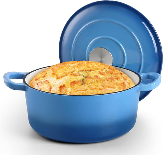 Small 3 Quart Dutch Oven, HaSteeL Round Cast Iron Cooking Pot with Lid, Nonstick Enameled Cookware for Sourdough Bread Baking Roasting Stewing Braising Frying, Heavy Duty & Oven Safe 500℉, Blue