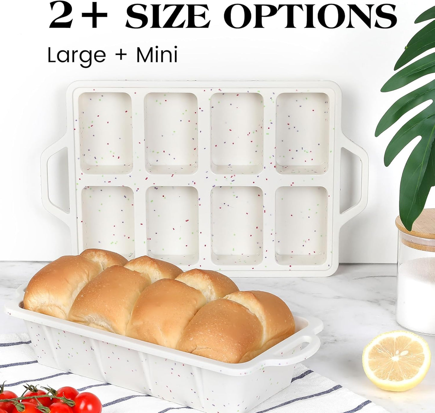 2 Pcs Mini Loaf Pans Silicone, Nonstick Small Bread Pans for Baking, Tiny Meatloaf Pan with Metal Reinforced Frame 8 Cavity (Cream)