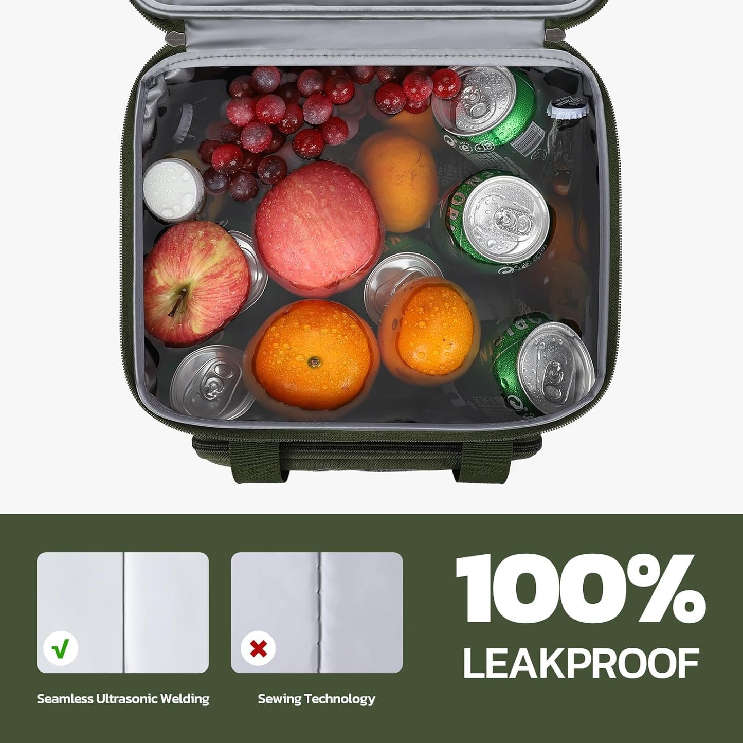 Maelstrom Tactical Lunch Box for Men, 23L Insulated Lunch Bag, Expandable Double Deck Cooler Bag, Lightweight Leakproof Tote Bag With Side Tissue Pocket, Suit For Men and Women, Army Green