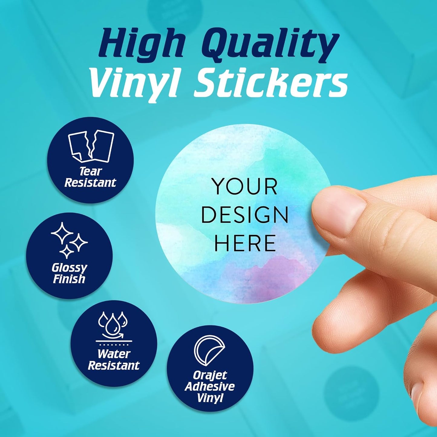 100 Custom Vinyl Stickers - Upload Your own Image, Text, Design, Logo - Personalized Logo Labels for Handmade, Packaging, Bottle, Jars, Candle, Brand Stickers (Sky Blue, 2x2)