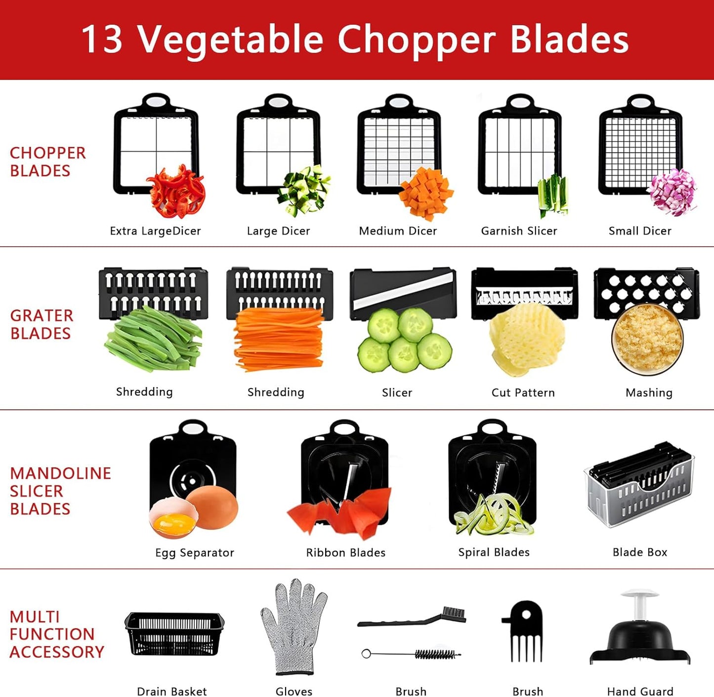 25-in-1 Vegetable Chopper with 13 Blades - Mandoline Slicer -Food Chopper w/Container - Cheese Grater - Veggie Salad Onion Chopper - Kitchen Gadget - Home Essentials - Kitchen Accessories