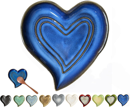 Ceramic Spoon Rest for Stove Top, Heart Cute Spoon Rest for Kitchen Counter, Cooking Spoon Holder for Kitchen Counter, Utensil Rest Spatula Rest Ladle Holder Tong Rest (Retro Sapphire)