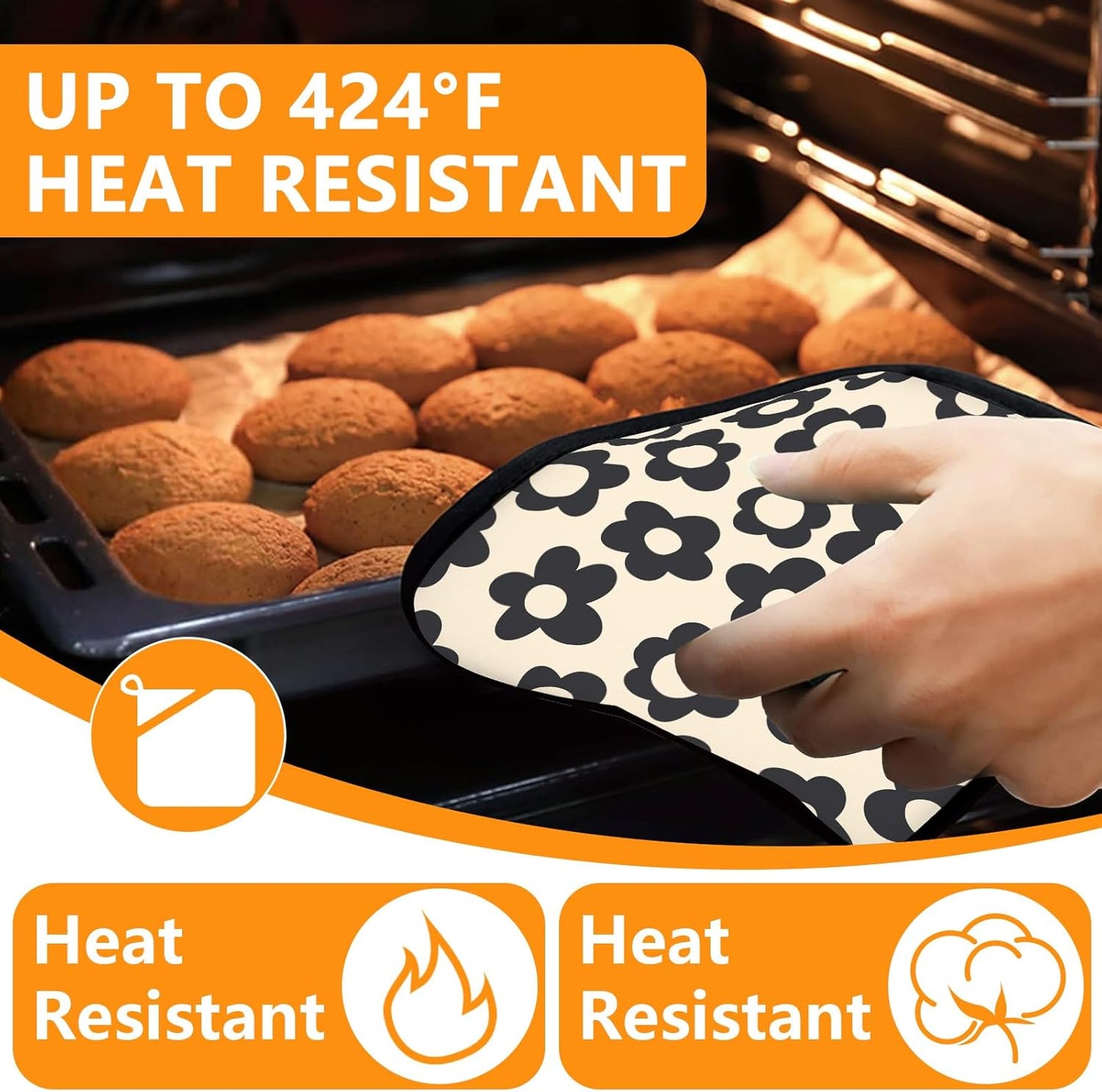 Daisy Flowers Oven Mitts and Pot Holders Sets 4Pcs,Extra Long Oven Gloves Potholder for Kitchen Cooking Baking BBQ 100% Cotton Heat Resistant