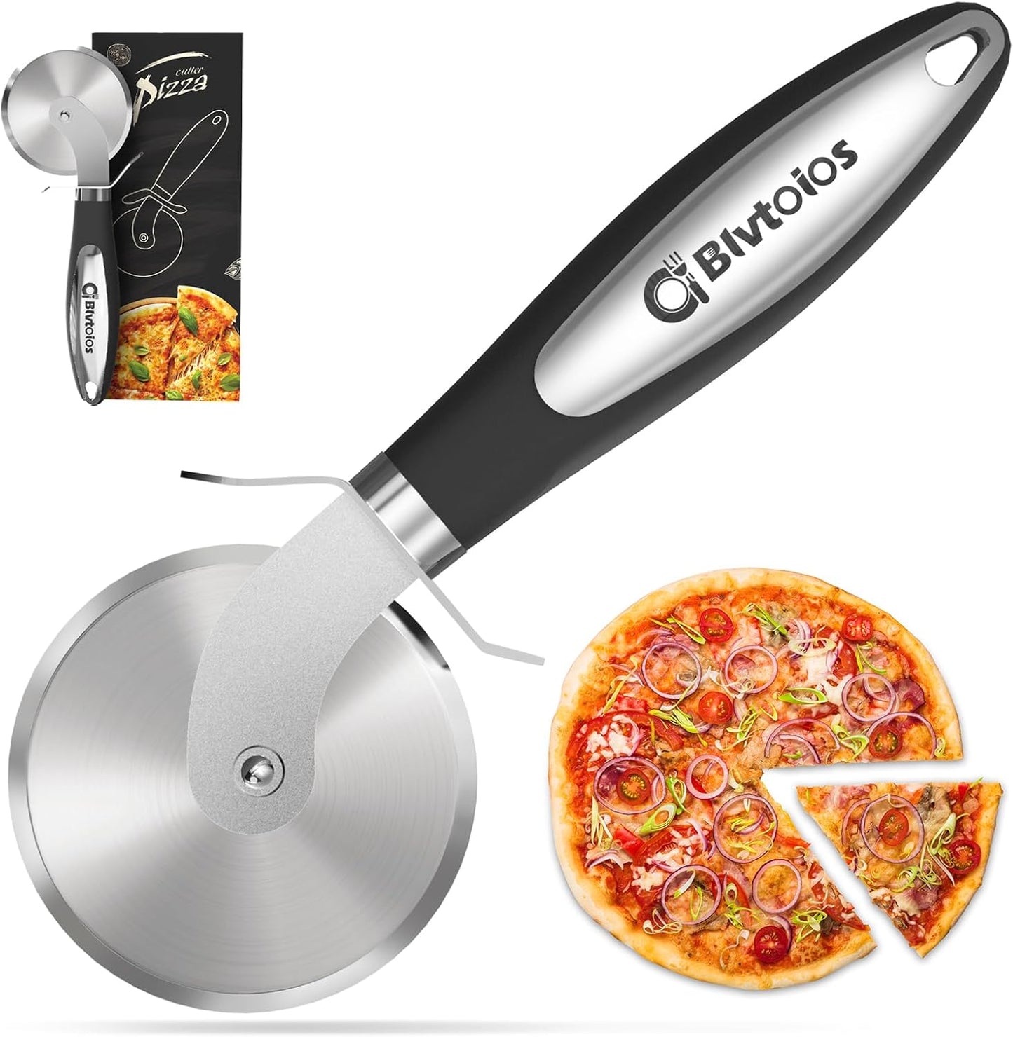 Premium Pizza Cutter, Multi-Purpose Stainless Steel Pizza Cutter Wheel with Non-Slip Soft Touch Handle, Perfect for Cutting Pizza, Dough and Pastry, Dishwasher Safe