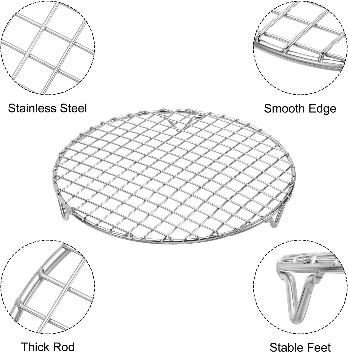 uxcell Round Cooking Rack with Legs, Dia 8.3 Inch 304 Stainless Steel Barbecue Grill for Cooking Baking Barbecue Air Fryer Racks, Silver