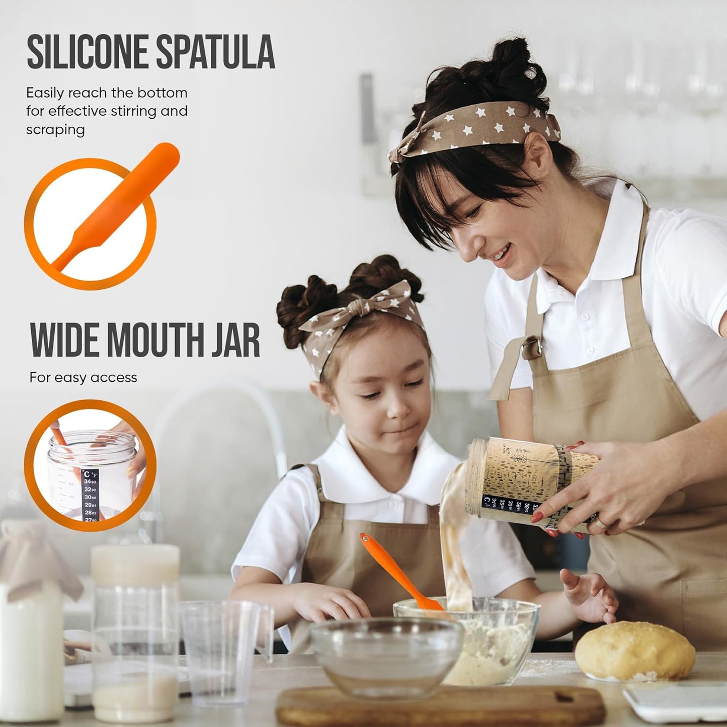 Sourdough Starter Kit - 34oz Large Capacity Glass Fermentation Jar with Lid, Silicon Spatula, and Measuring Spoons - Beginner Sourdough Starter Kit, Sourdough Bread Baking Supplies, Fermentation Kit