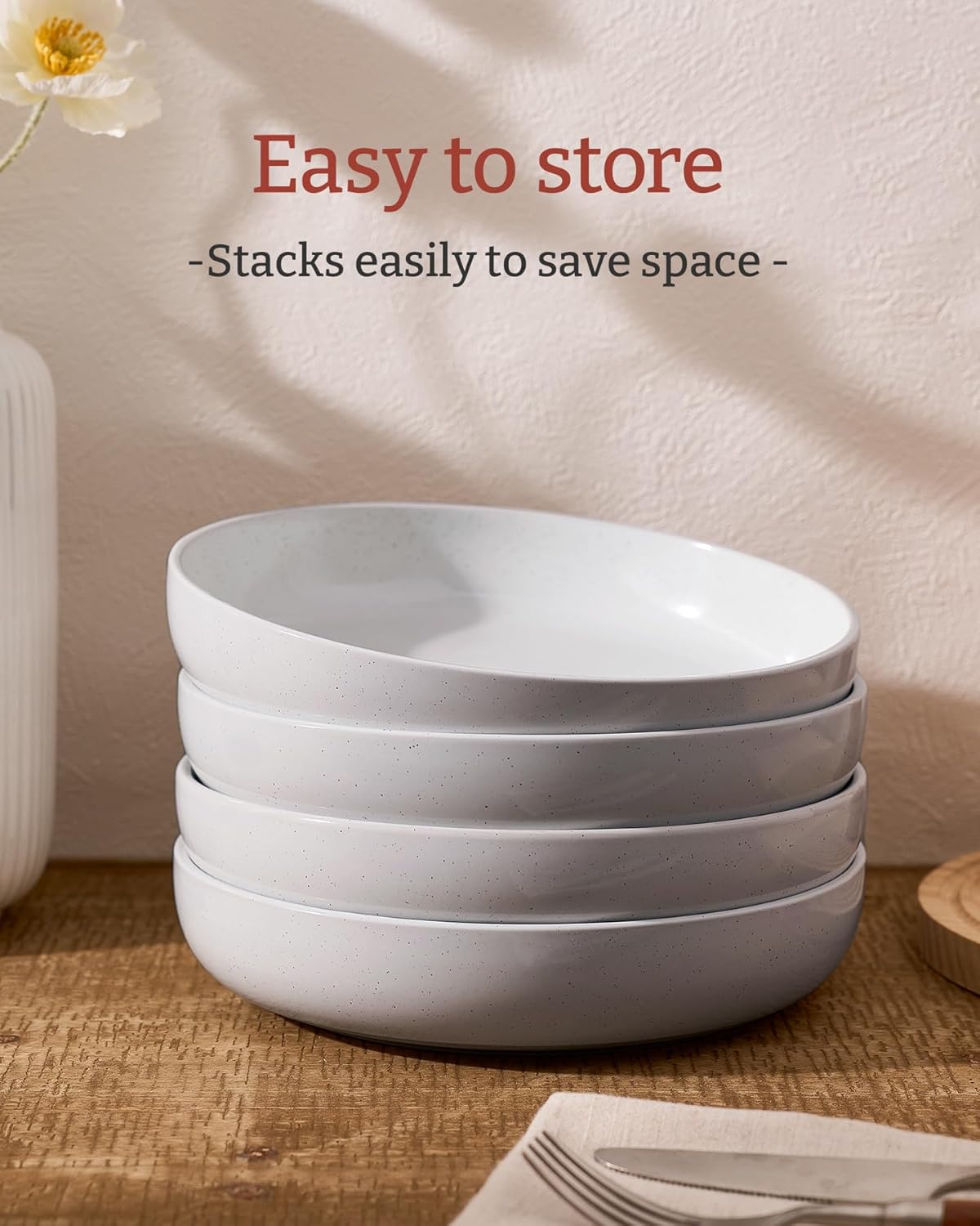 famiware Milkyway 33 oz Bowl Set, Pasta Bowls Set of 4, Salad Bowls Perfect for Your Friend for Housewarming, Thanksgiving, Christmas, Light Gray