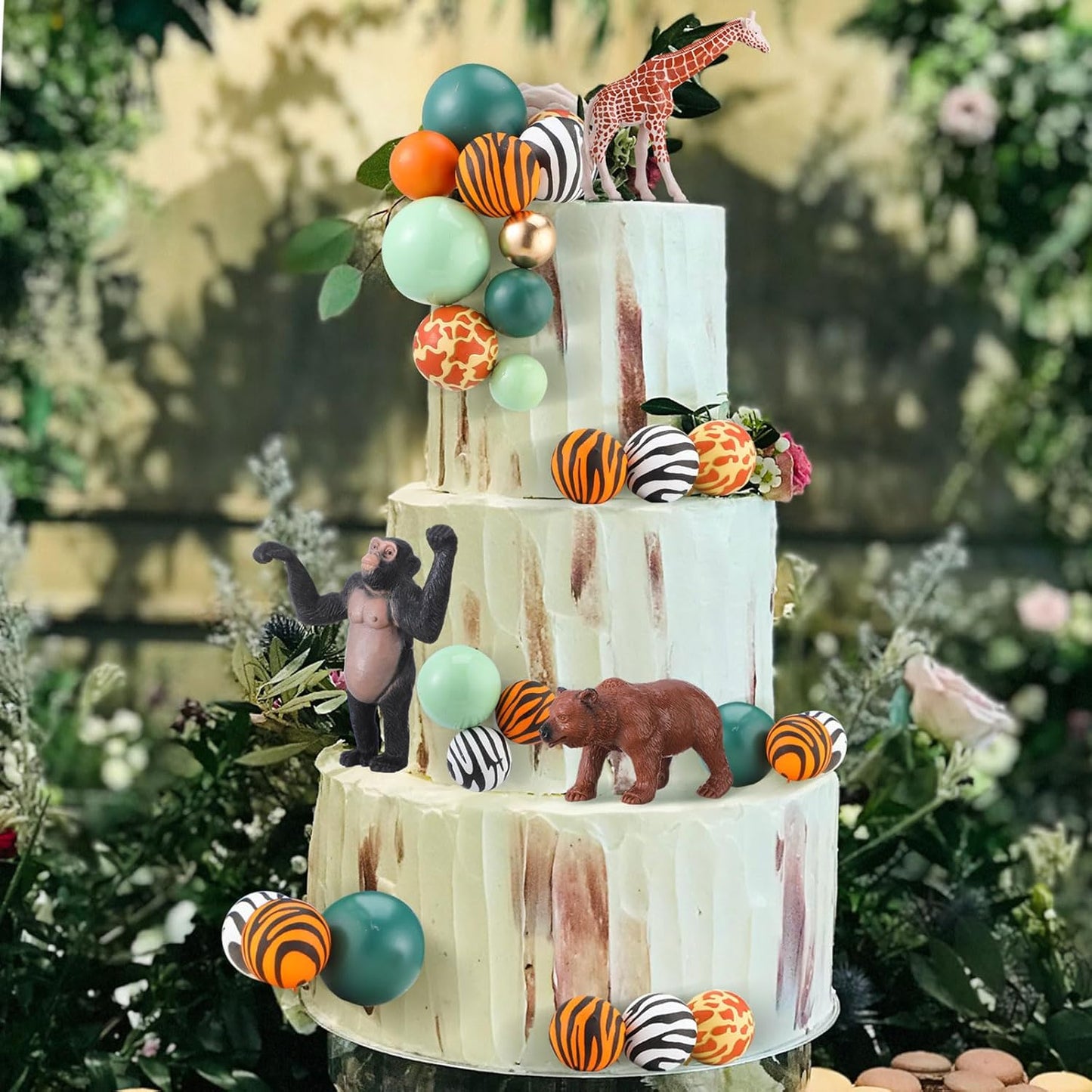 108 Pcs Balls Cake Topper DIY Cupcake Insert Foam Balloons for Cake Baking Wedding Anniversary Birthday Decoration(Leopard,Green,Orange,Gold,Multi Sizes)