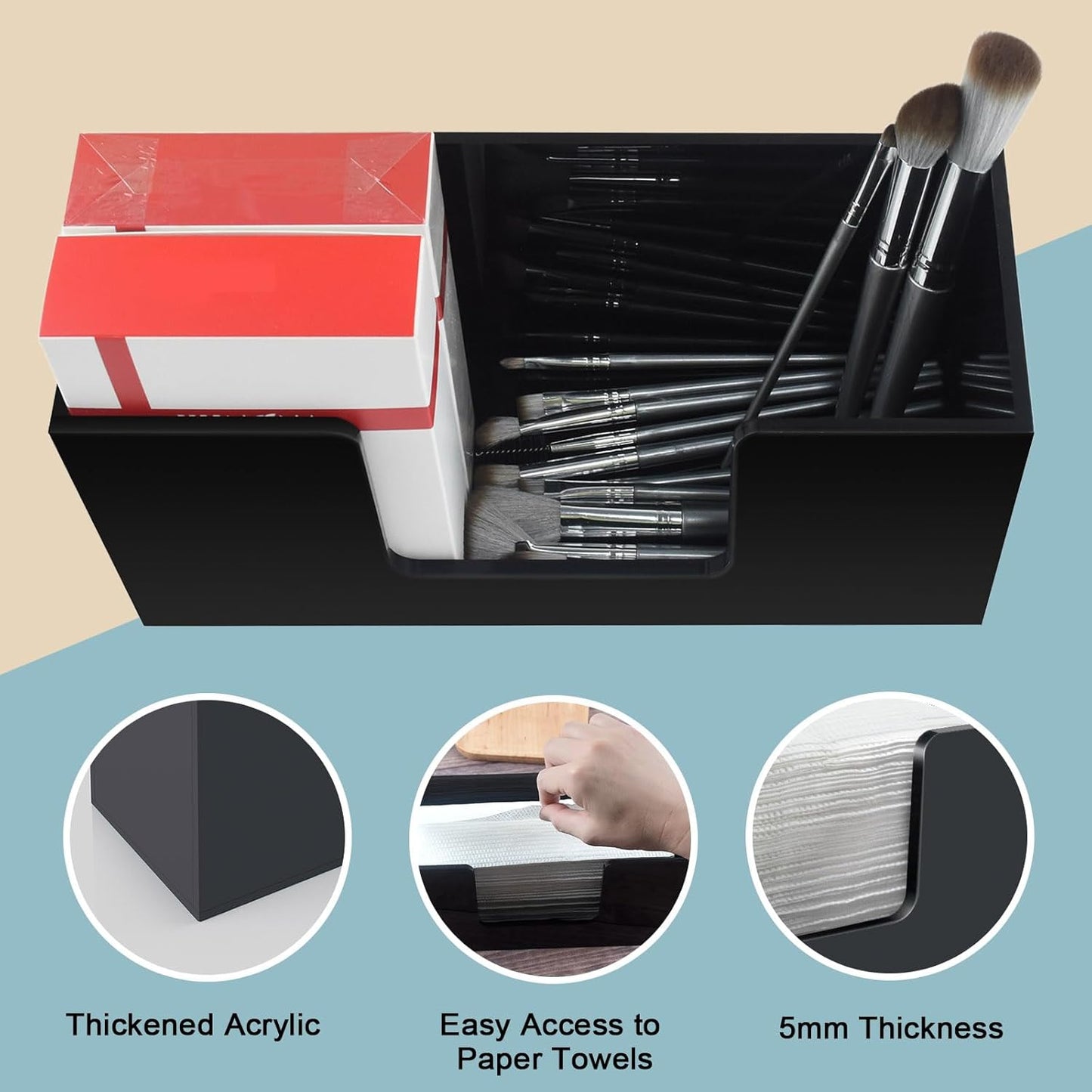 2Pack Paper Towel Holder Countertop, Acrylic Bathroom Paper Towel Holder, Black Napkin Holder for Kitchen, Countertop Multifold Z-fold C-fold,Trifold Paper Hand Towel Dispenser for Bathroom Toilet (2)