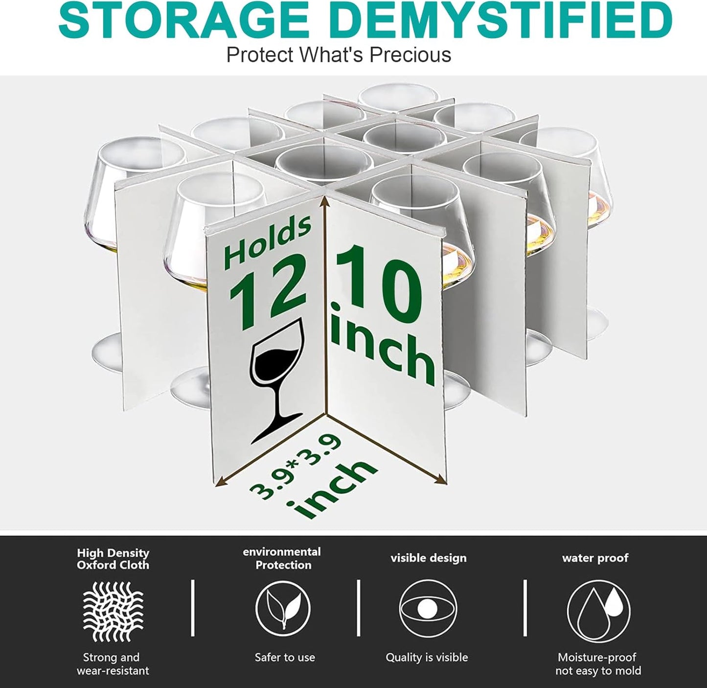 VERONLY China Dinnerware Storage Containers Set- Dish,Mug,Stemware Storage Cases - Quilted Box Bins Stackable with Divider,handles,Clear Window for Cups,Plates,Wine Glasses Moving Set of 6 (Black)