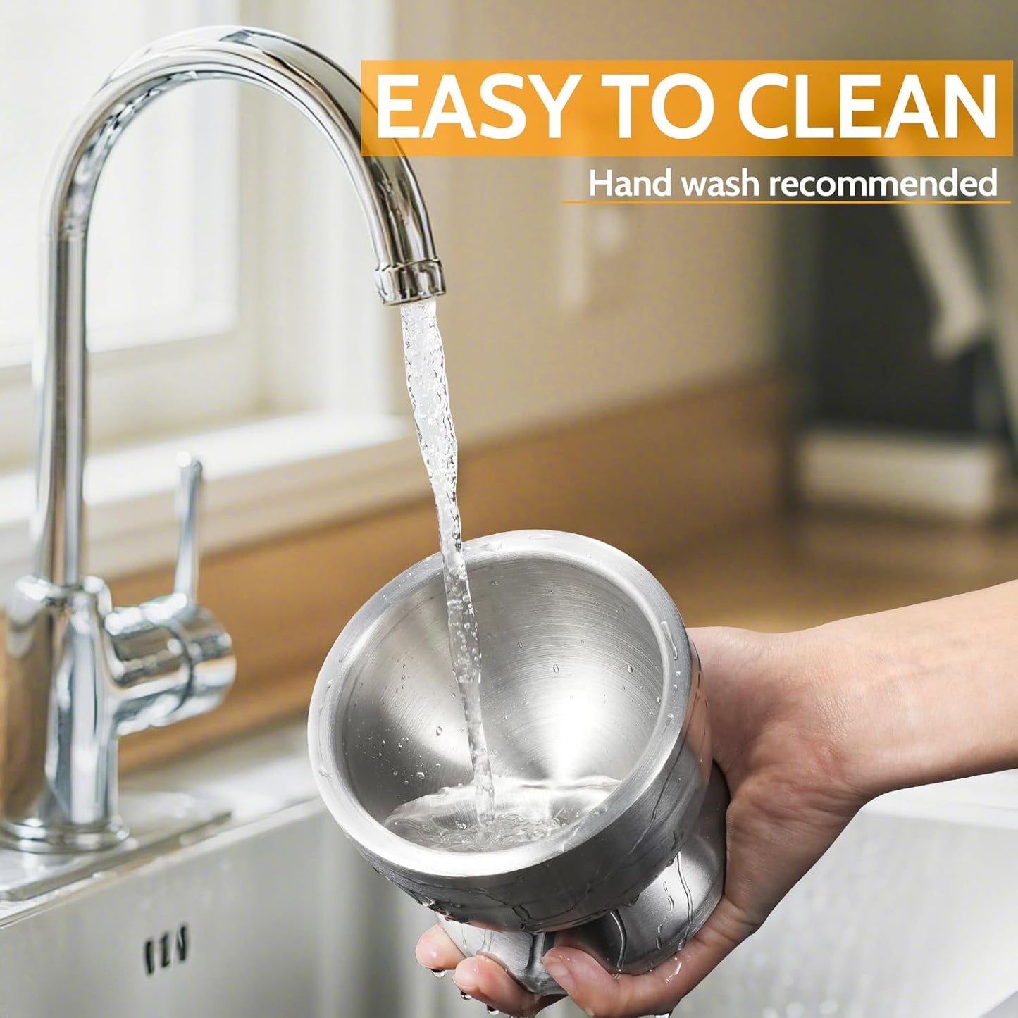 Mortar and Pestle, Sopito 18/8 Stainless Steel Spice Grinder Pill Crusher with Lid for Crushing Grinding Ergonomic Design with Anti Slip Base and Comfy Grip