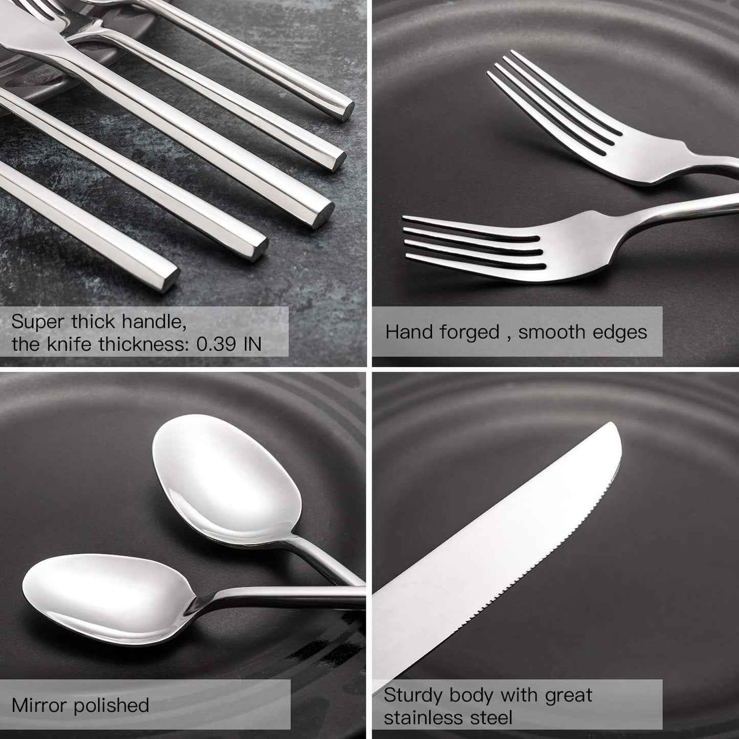 Silverware Set Flatware Set Stainless Steel Heavy Cutlery Set Hexagon Handle Mirror Finished 60 Pieces Service for 12