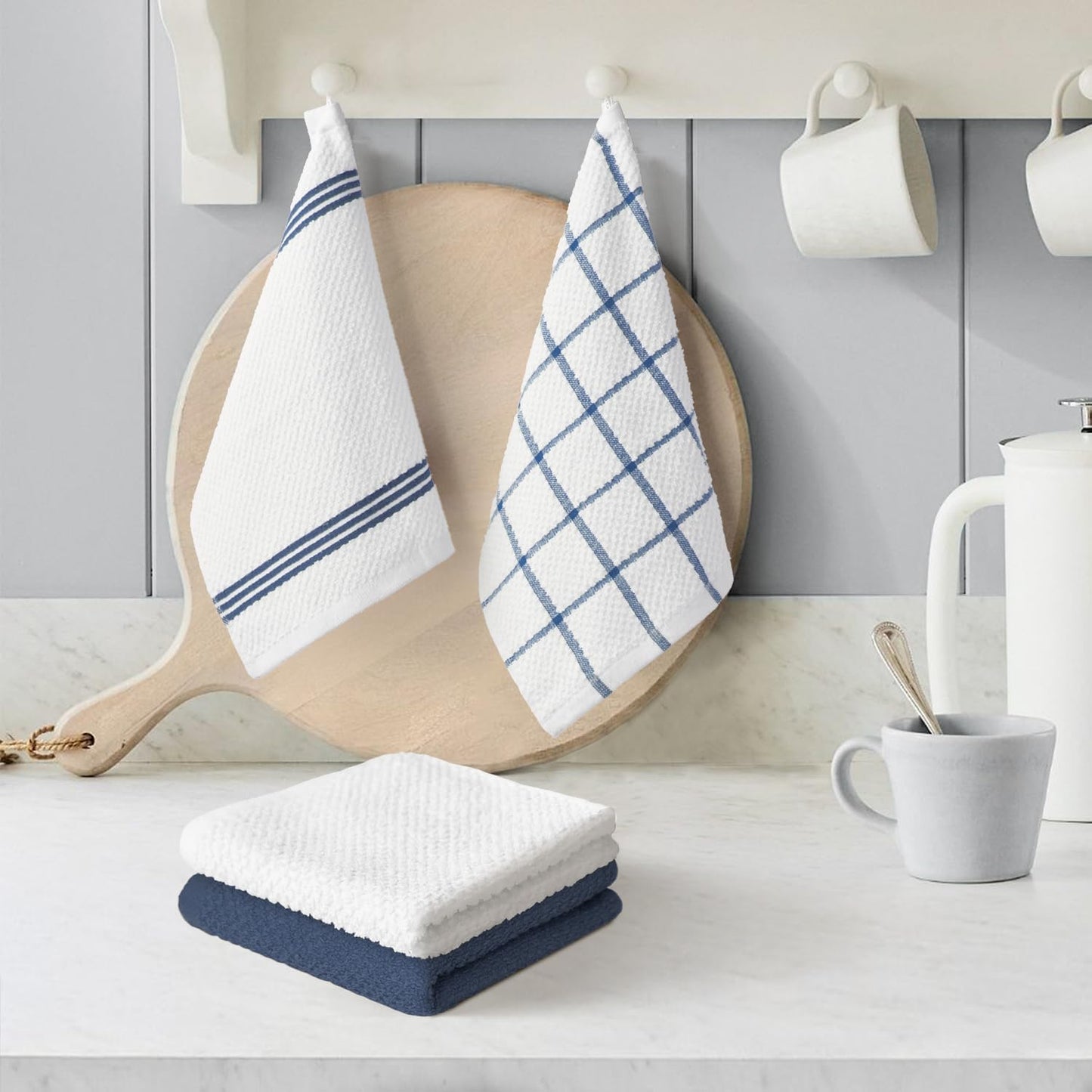 Artoid Mode Ring Spun Cotton Blue Dishcloth Kitchen Towels, 12x12 Inch Ultra Soft Absorbent Quick Drying Household Cleaning Kitchen Rags Set of 4