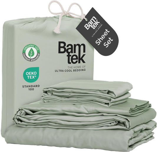 100% Viscose from Bamboo Sheets Queen Size, Super Soft Bedding Set, 4PC Cooling Sheets for Hot Sleepers, Vegan Silk Moisture Wicking, Organically Grown Bedsheet, Sage - 60" x 80"