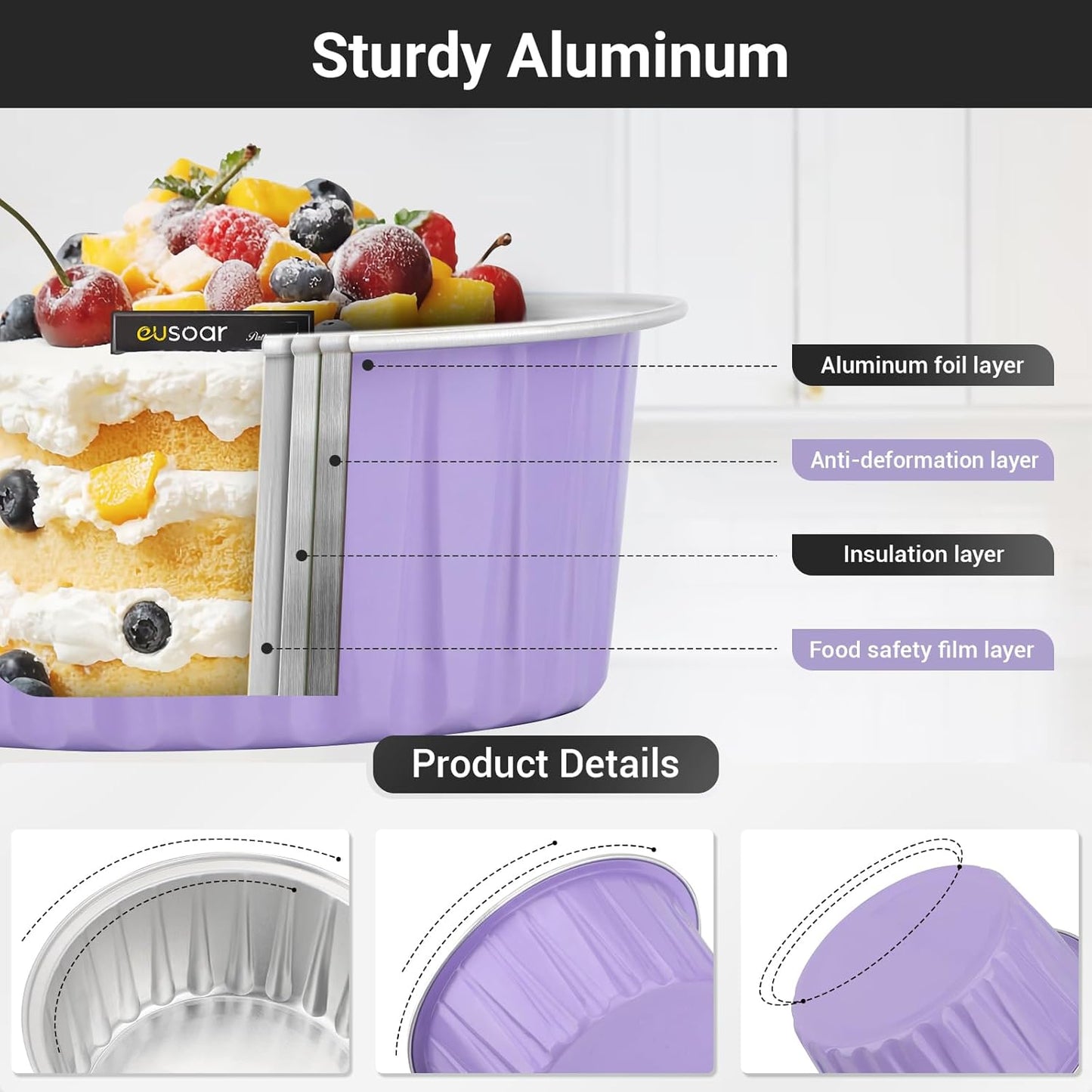 EUSOAR Cupcake Liners, 30pcs 5oz Mini Cake Pans Aluminum Foil Baking Cups with Lids, Cheesecake Muffin Cups, Disposable Dessert Containers Tin for Flan Creme Brulee Souffle Custard Pudding