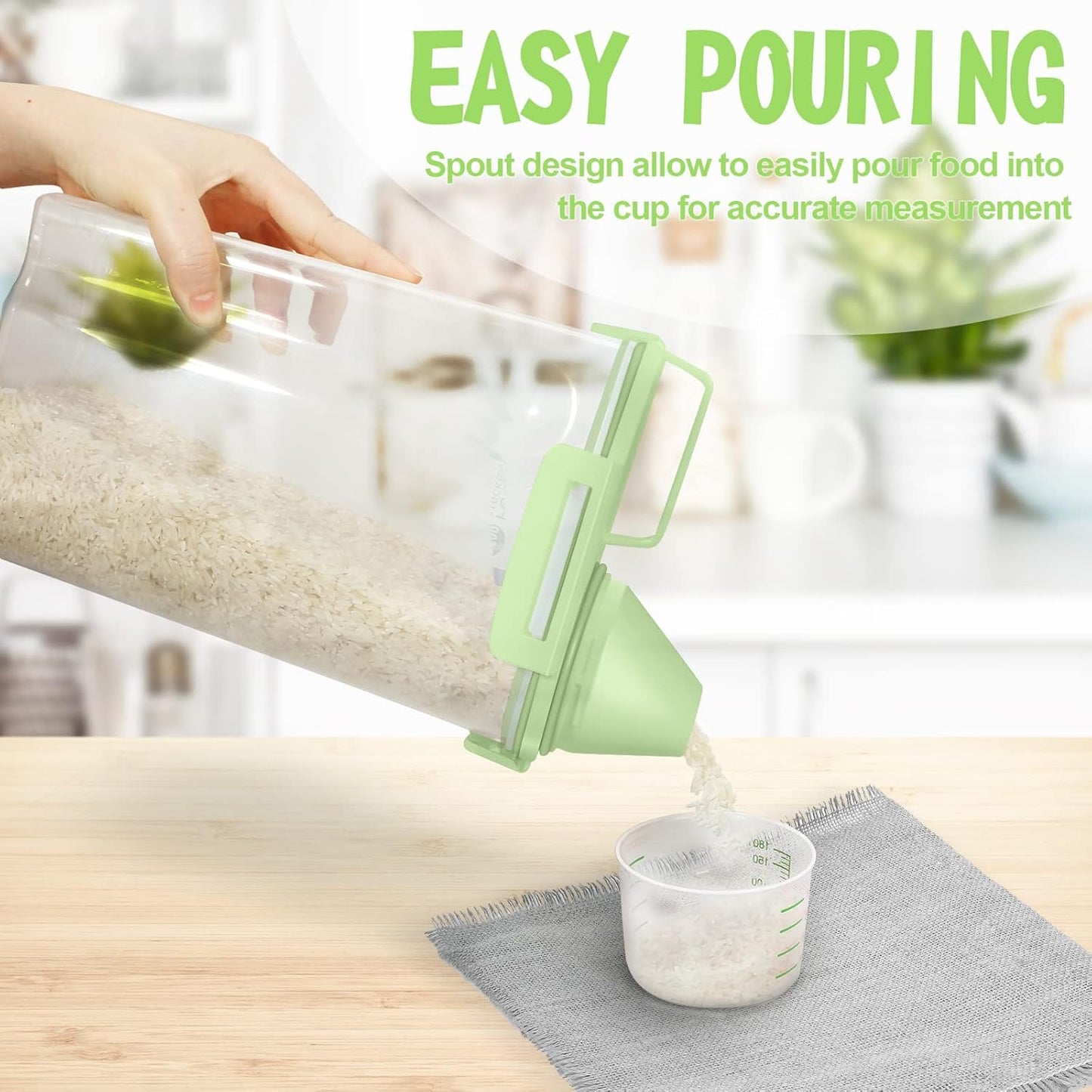 TBMax Rice Container Cereal Storage Container 2 Pack 5 Lbs, Plastic Kitchen Pantry Food Storage Container with Cup, Small Pet Dog Cat Food Dispenser -Green