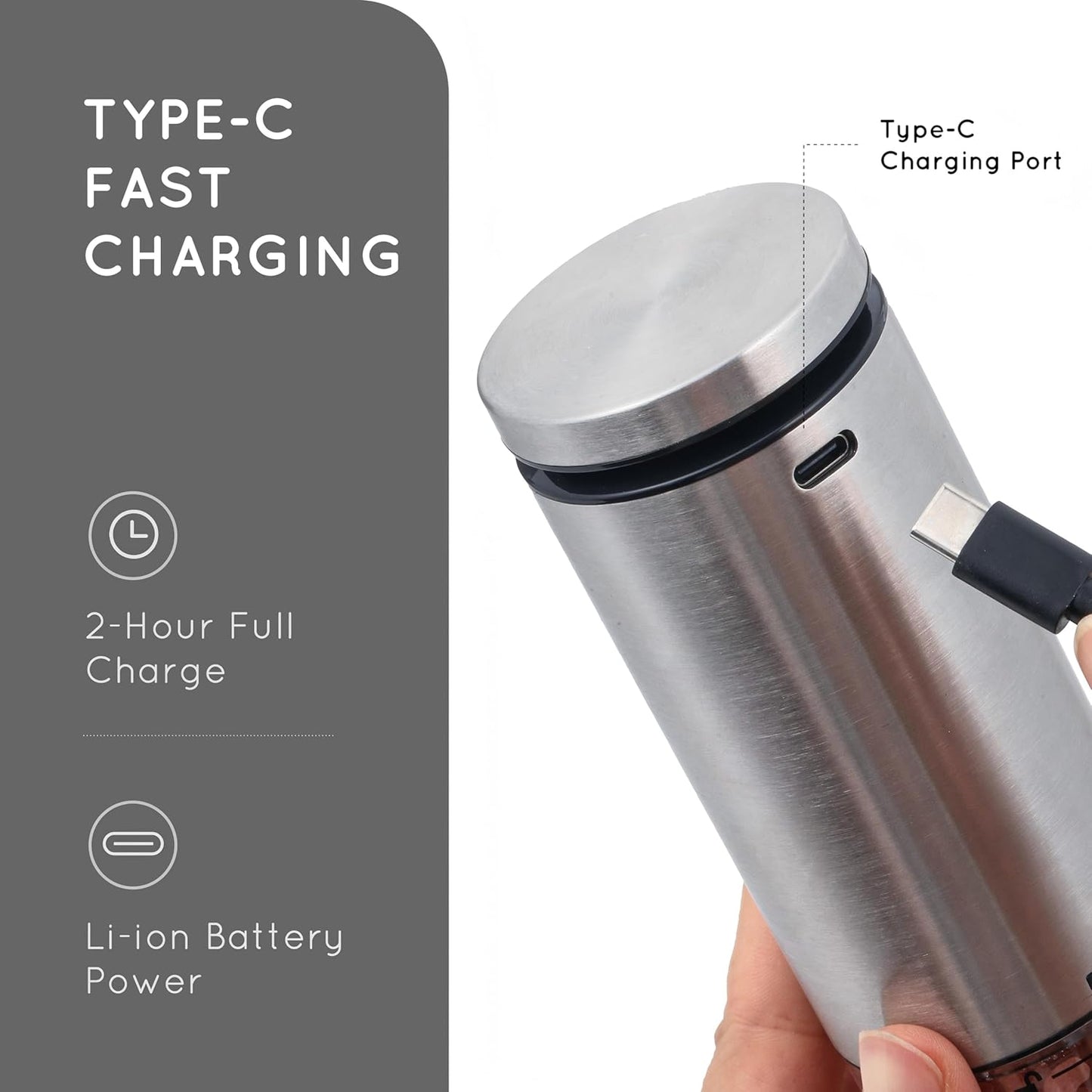 Electric Salt and Pepper Grinder Set Rechargeable, Automatic Salt and Pepper Grinder Set with Oversized Top Button, Stainless Steel Electric Salt and Pepper Shakers Set