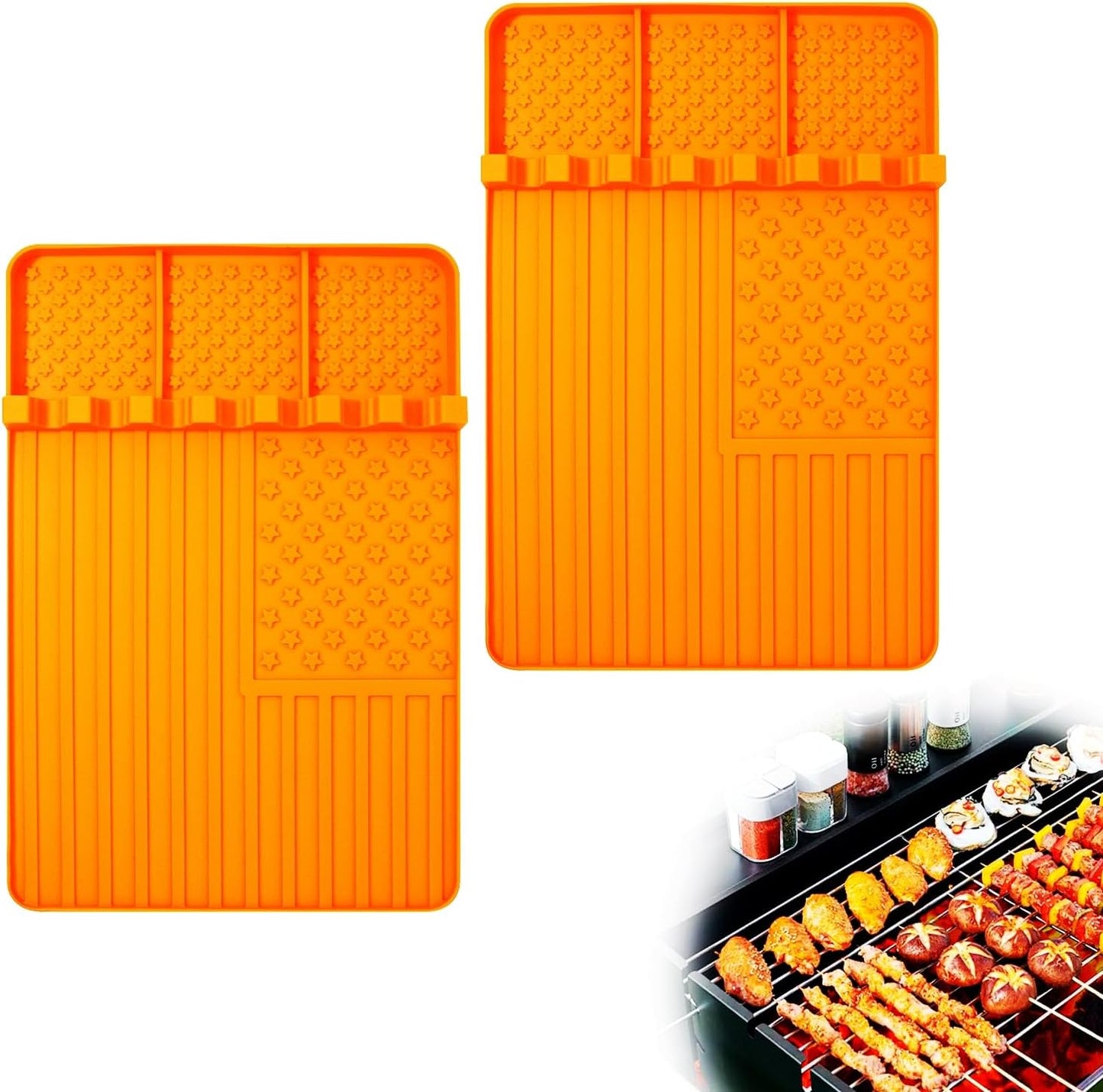 2 PCS Silicone Griddle Tools Mat for Blackstone,Grill BBQ Caddy Utensils Holder for Kitchen,Cooking & Countertop,Large Spatula Mat with Drip Pad,Griddle Accessories for Blackstone (Orange-2)