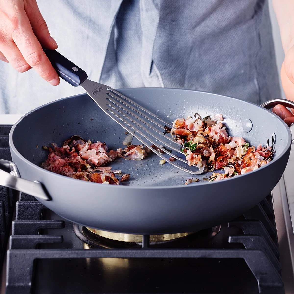 GreenPan Paris Pro Hard Anodized Healthy Ceramic Nonstick, 11" Everyday Frying Pan Skillet with 2 Handles and Stainless Steel Lid, PFAS-Free, Dishwasher Safe, Grey