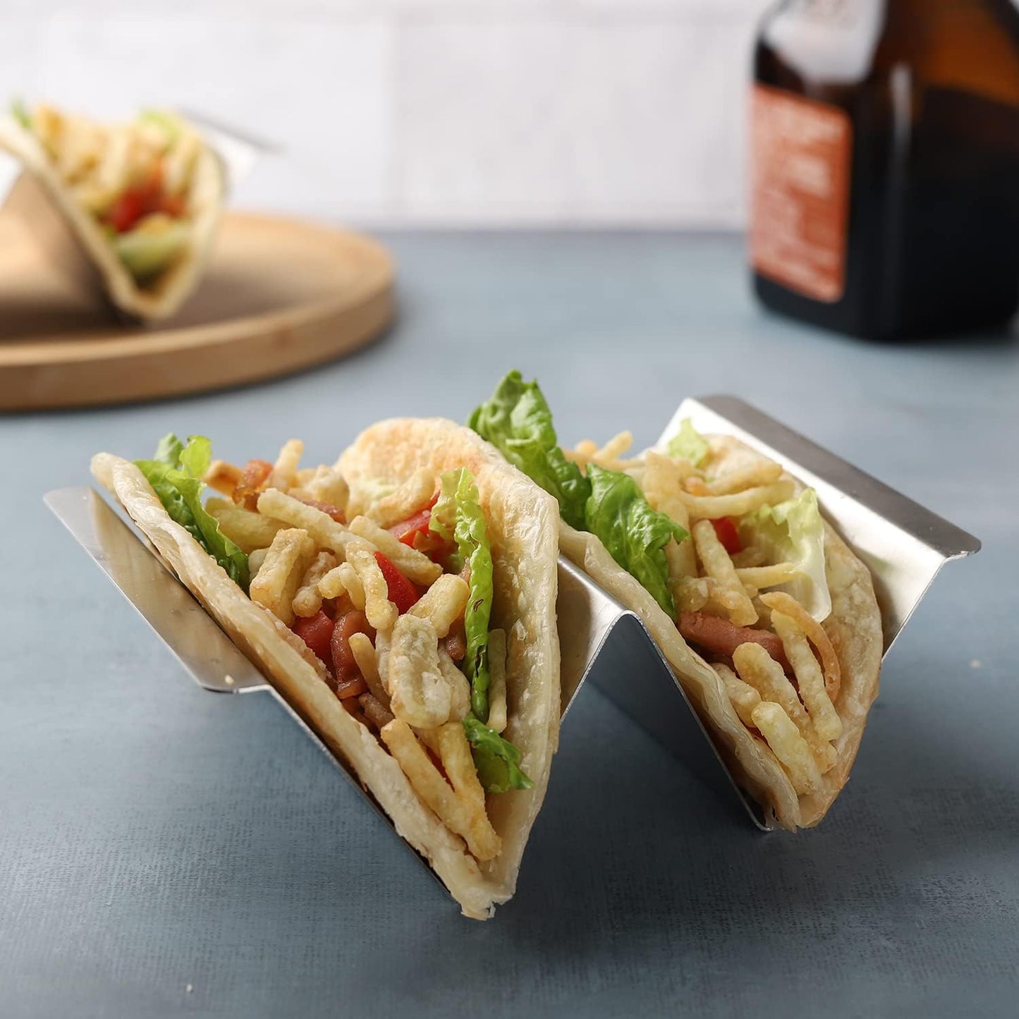 Taco Holder Set of 4 Packs Stainless Steel Taco Holders Stand Taco Tray Shell Holders - Each Rack Holds Up to 2 Tacos - Oven, Grill & Dishwasher Safe