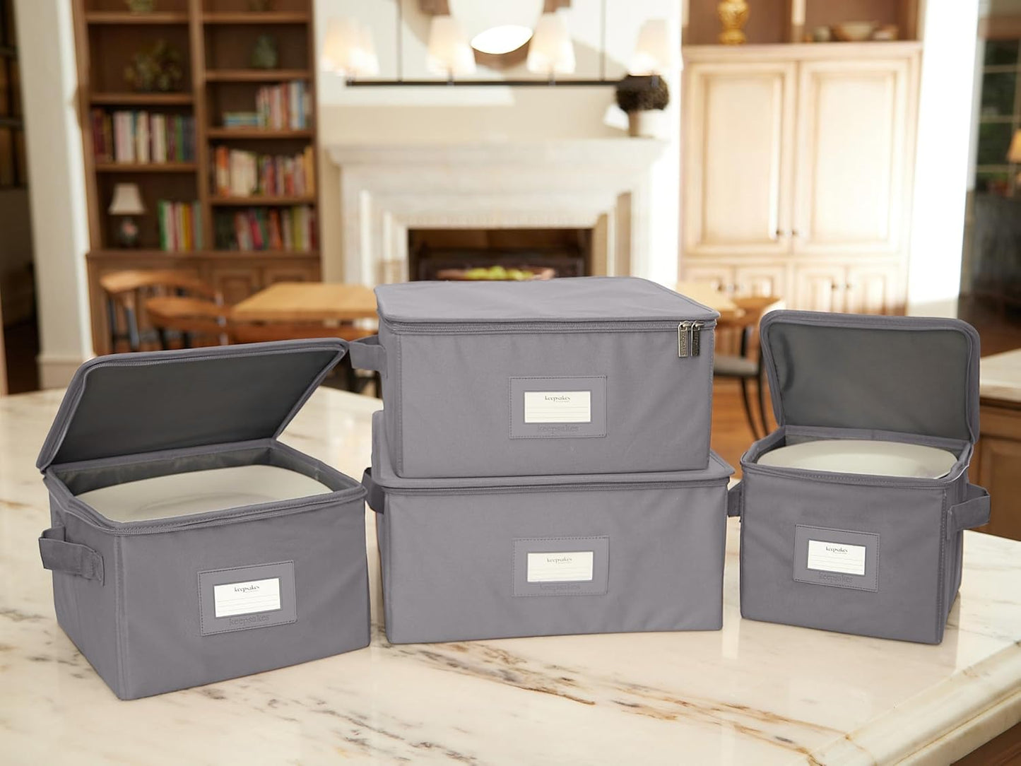 Covermates Keepsakes Dish Storage Box - Stackable, Reinforced Handles, China Storage, Graphite