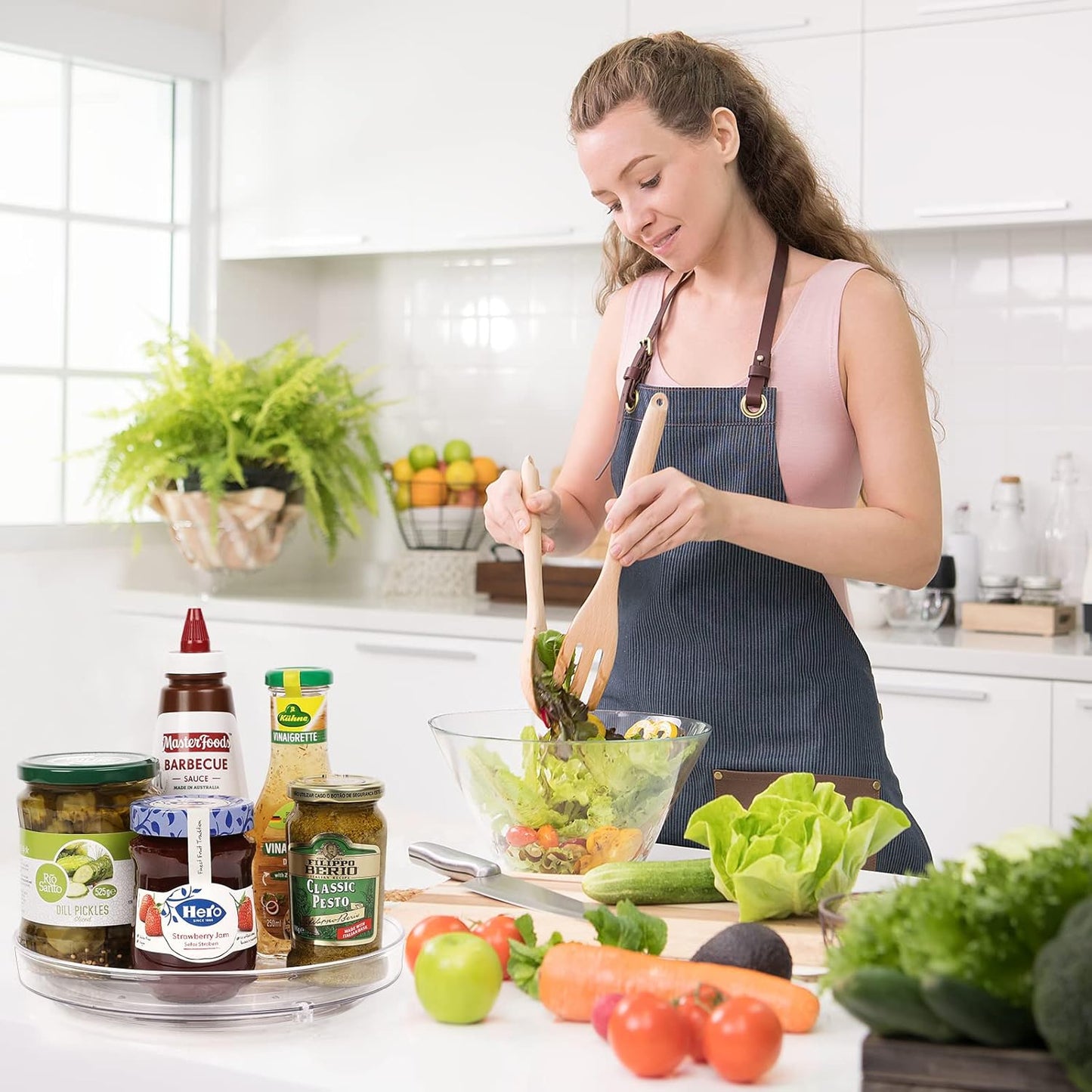 GUZON 4 Pack Lazy Susan Organizer, 9 Inch Clear Lazy Susan Turntable for Cabinet, BPA-Free Plastic Rotating Spice Rack for Kitchen, Pantry, Refrigerator, Bathroom, Dresser, Table, Countertop