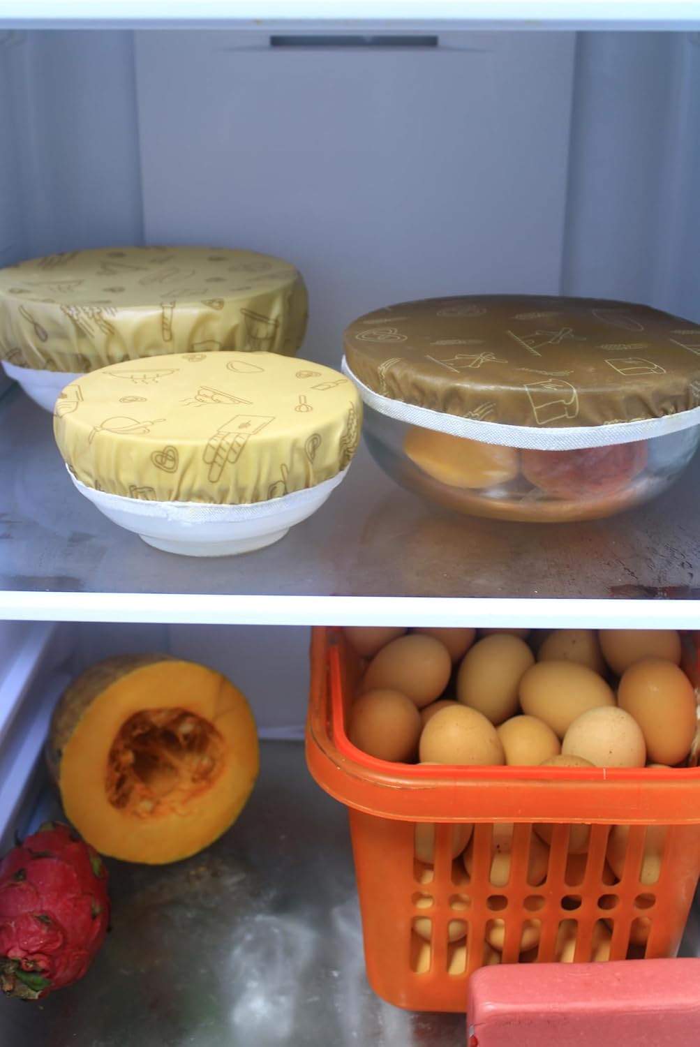 Beeswax Bowl Covers Set of 5 – Reusable Elastic Bowl Covers for Dough Proofing, Salad & Fruit Storage – Washable, Eco-Friendly Food Storage Alternative to Plastic Wrap