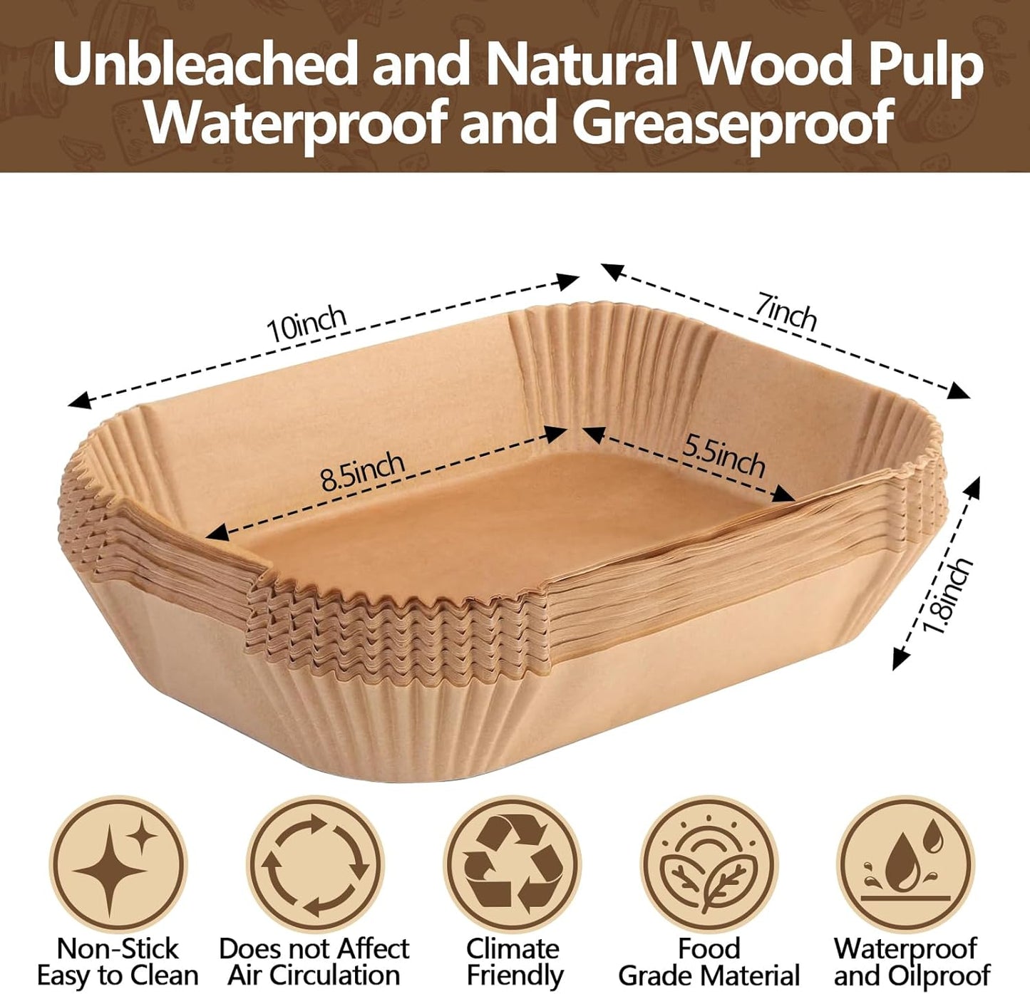 UBeesize Air Fryer Paper Liners Disposable For Ninja, 150 PCS Non Stick Parchment Paper For Ninja DZ201/DZ401 Dual, Oil Proof, Water Proof Food Grade Air Fryer Accessoriess(Rectangle - 8.5"X5.5")