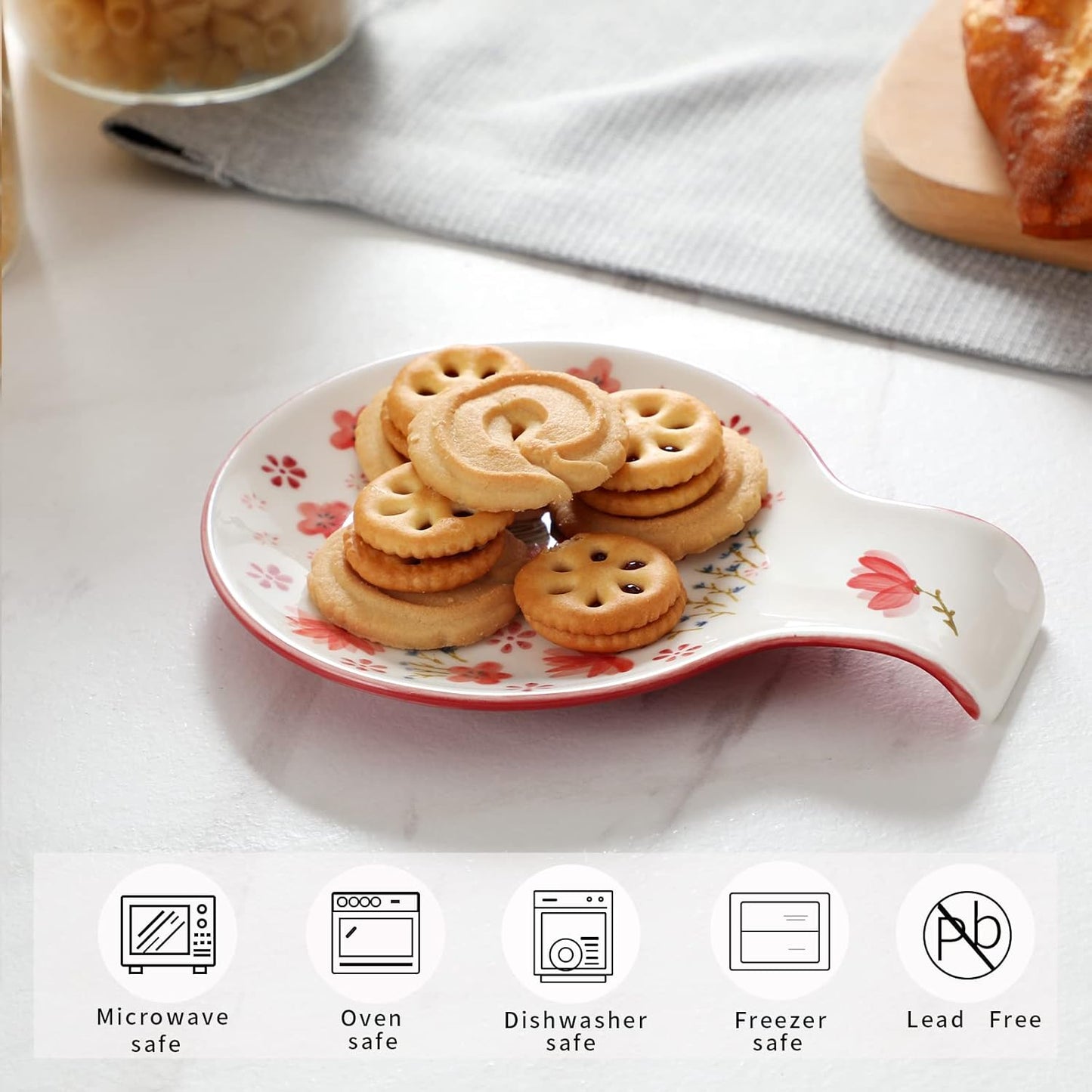 Hand Painted Spoon Rest, 5.5" Ceramic Spoon Holder for Stove Top and Kitchen Counter, Red Spring Bird Utensil Rest, Great Cooking Gifts for Bird Lover/Friend, Modern Kitchen Decorative