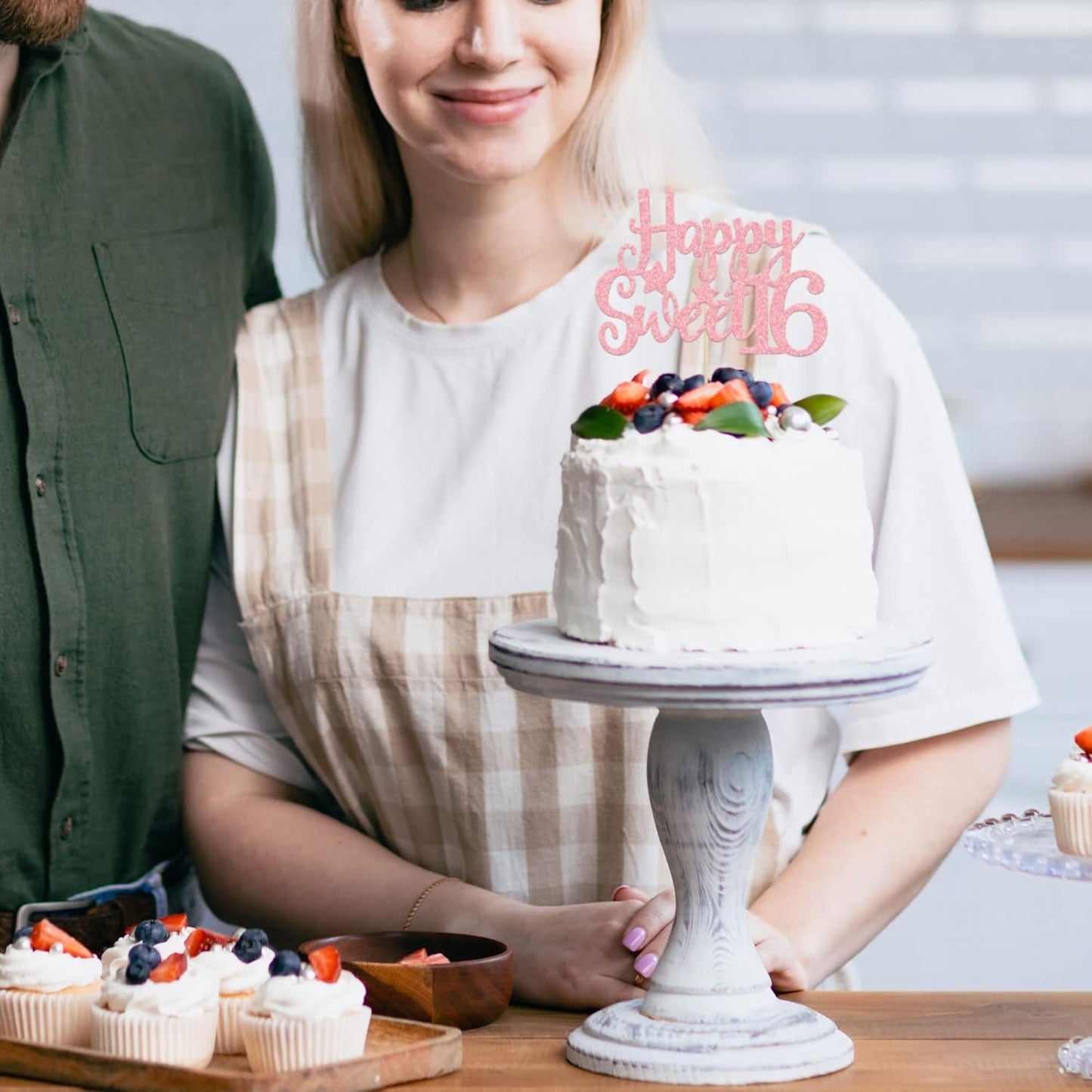 Gyufise 1Pc Pink Glitter Happy Sweet 16 Cake Topper 16th Birthday Cake Topper Sweet 16 Decorations 16th Birthday Decorations